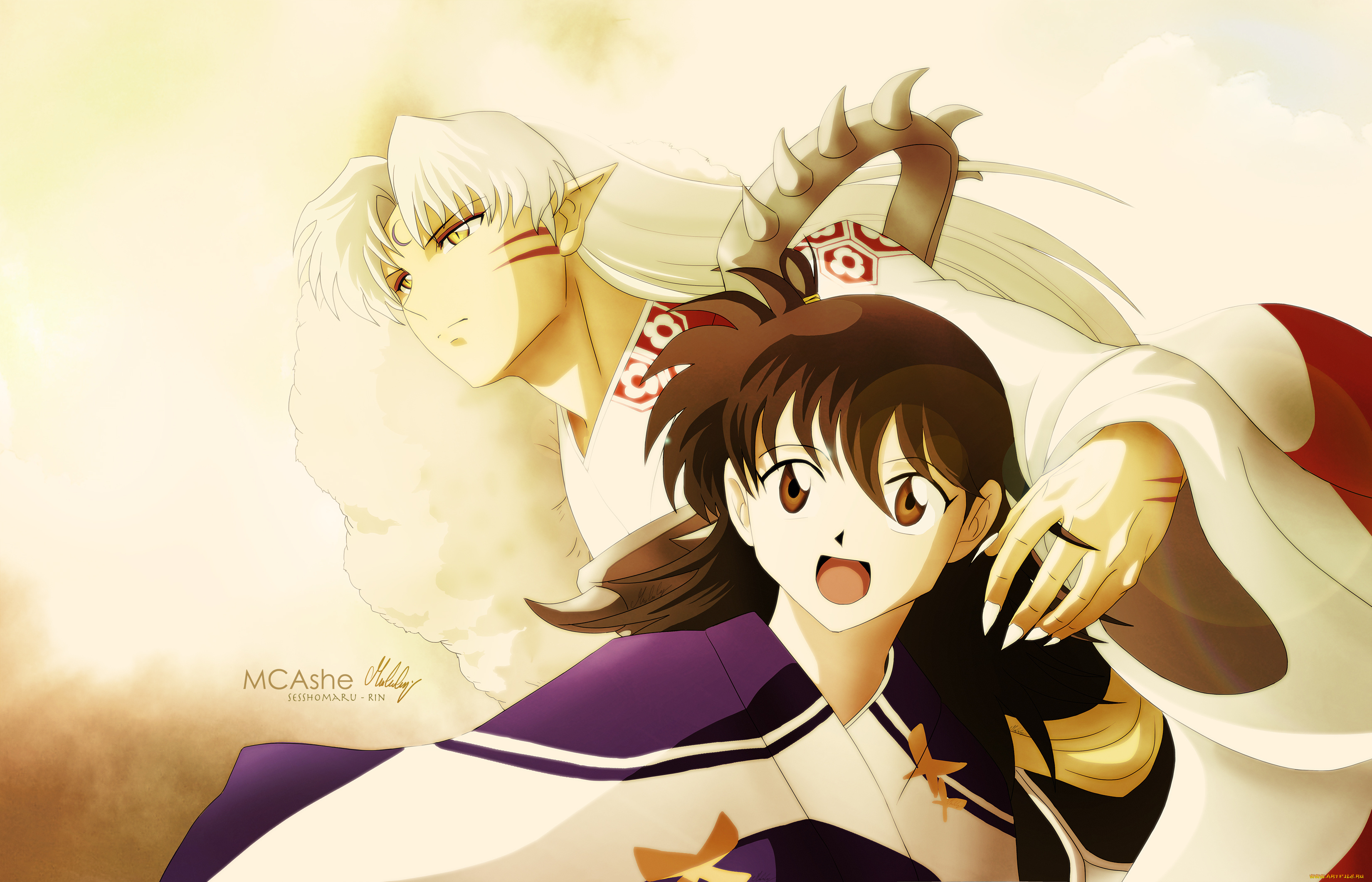 аниме, inuyasha, арт, инуяша, фон, сешимару, рин