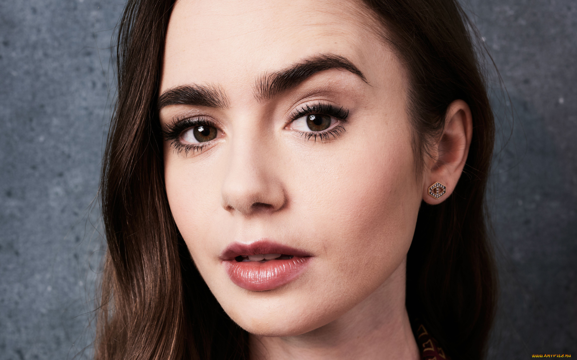 девушки, lily, collins, лицо, шатенка, актриса