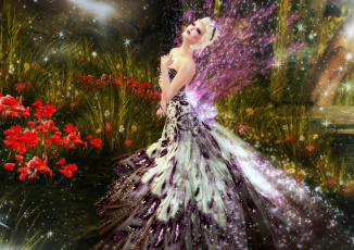 Картинка 3д графика fantasy фантазия блондинка платье цветы