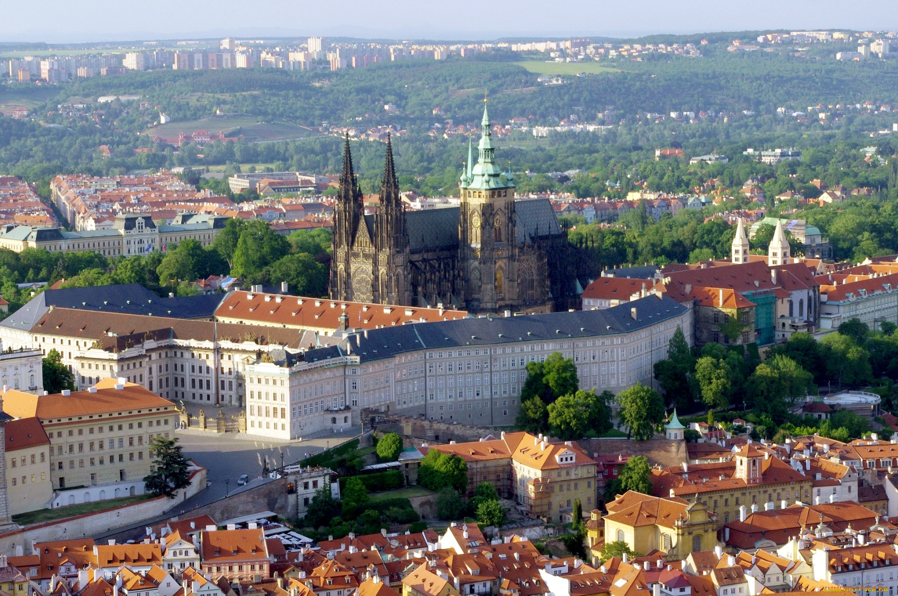 города, прага, Чехия, собор, здания, панорама, крыши