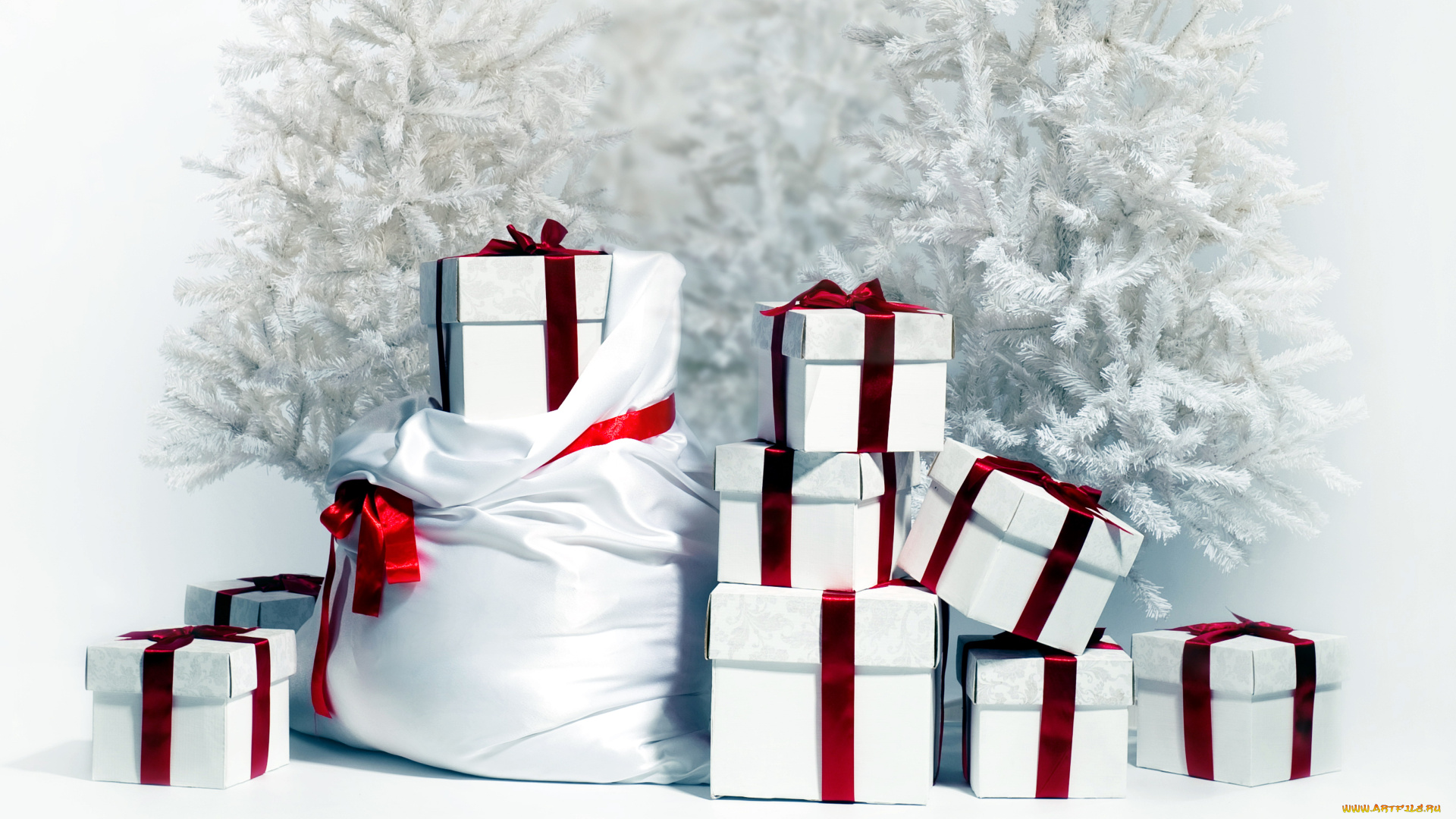 праздничные, подарки, и, коробочки, елки, мешок, коробки, подарки, ленты, банты
