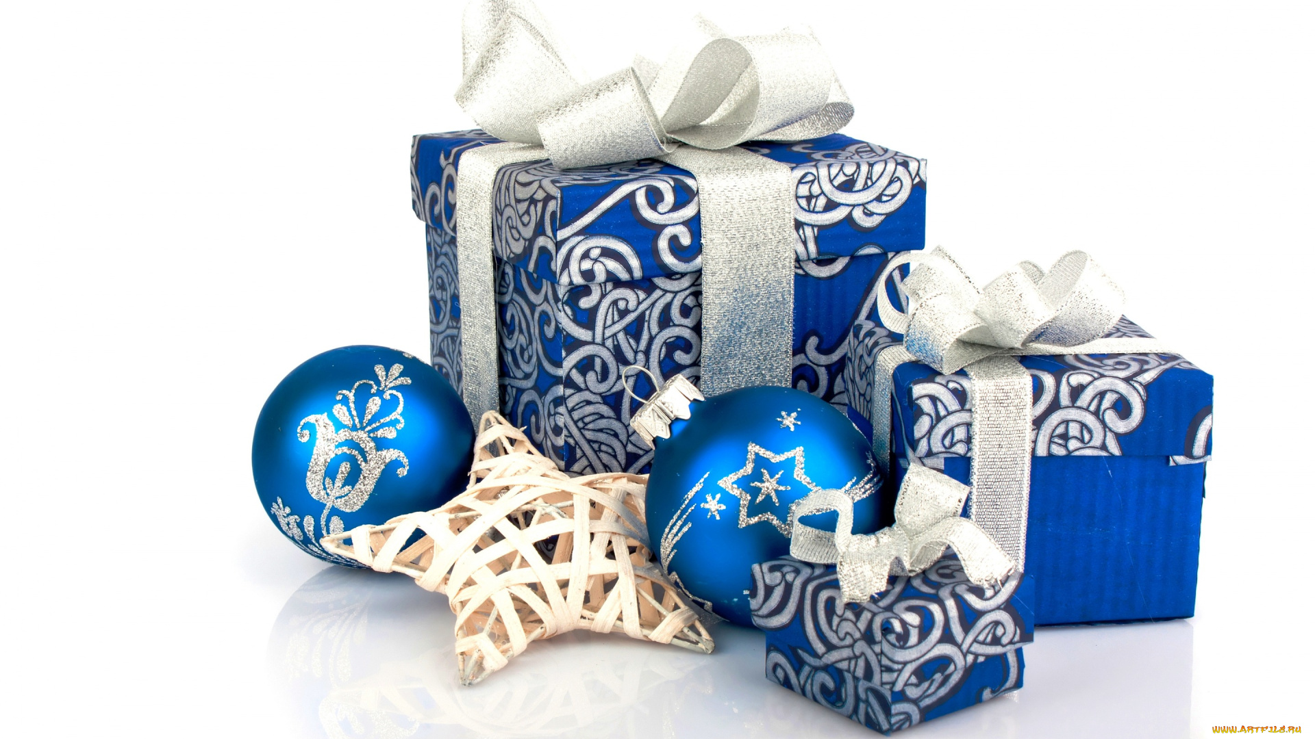 праздничные, подарки, и, коробочки, decoration, blue, new, year, christmas, украшения, рождество, новый, год, шары, звезда, подарки