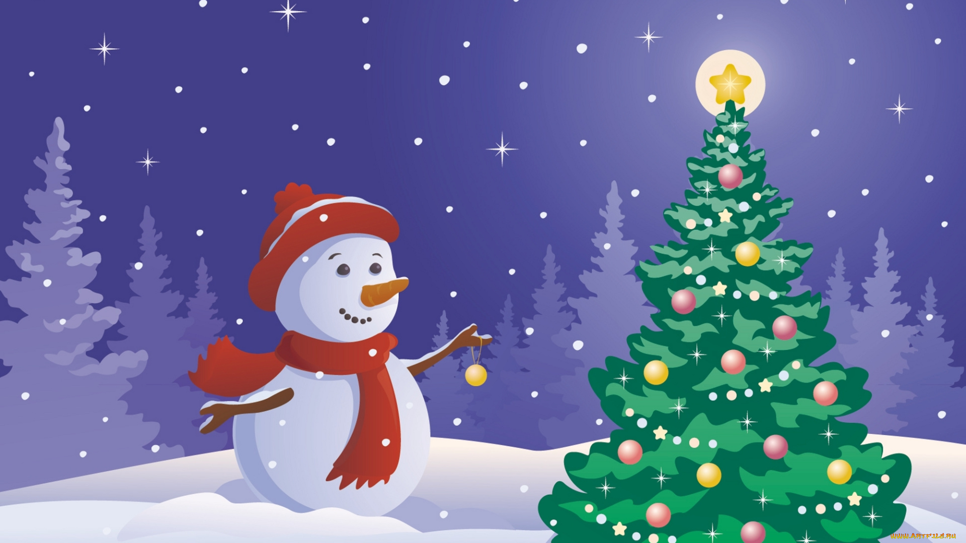 праздничные, векторная, графика, , новый, год, снеговик, елка, игрушки, украшения, звезды
