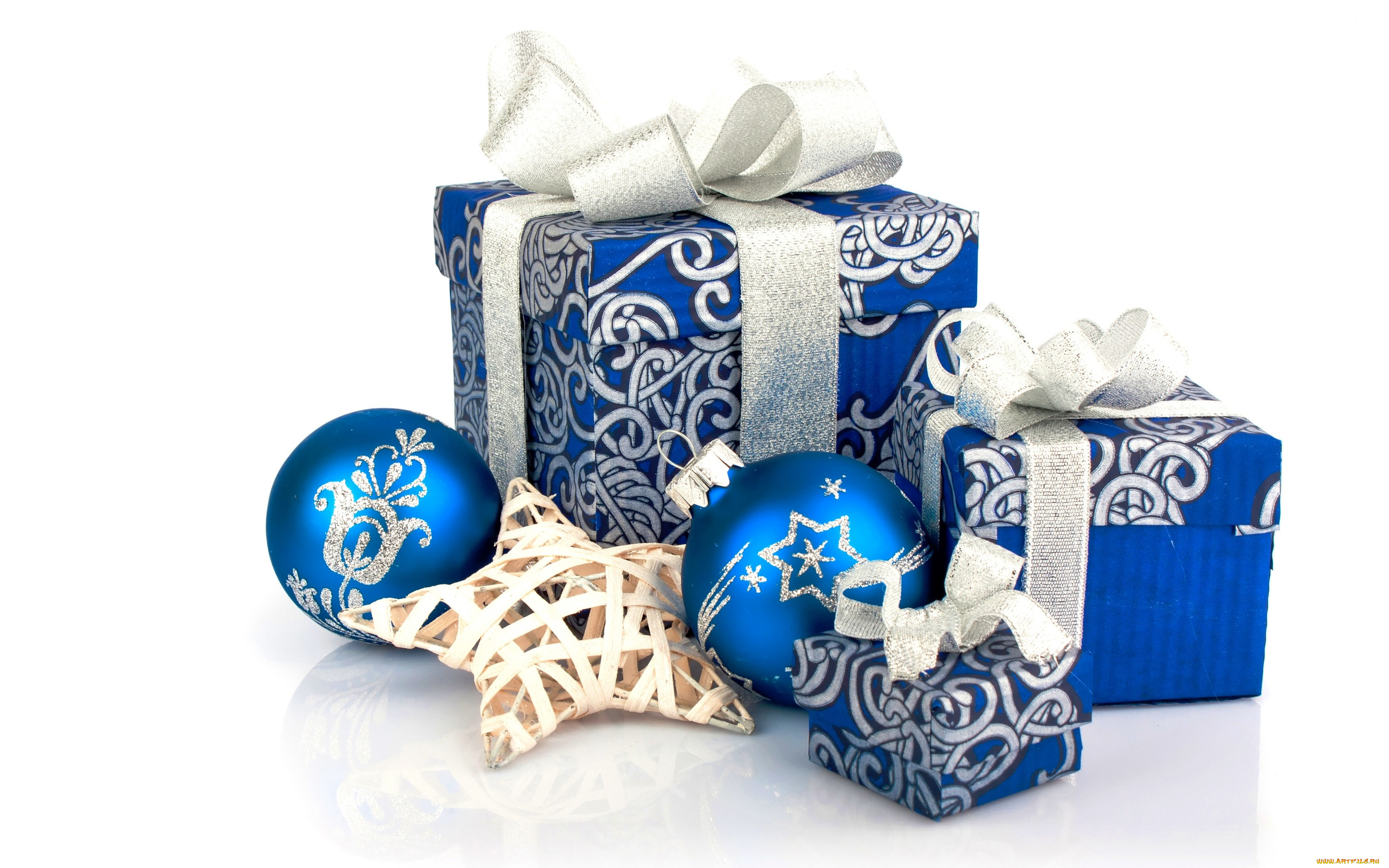 праздничные, подарки, и, коробочки, decoration, blue, new, year, christmas, украшения, рождество, новый, год, шары, звезда, подарки