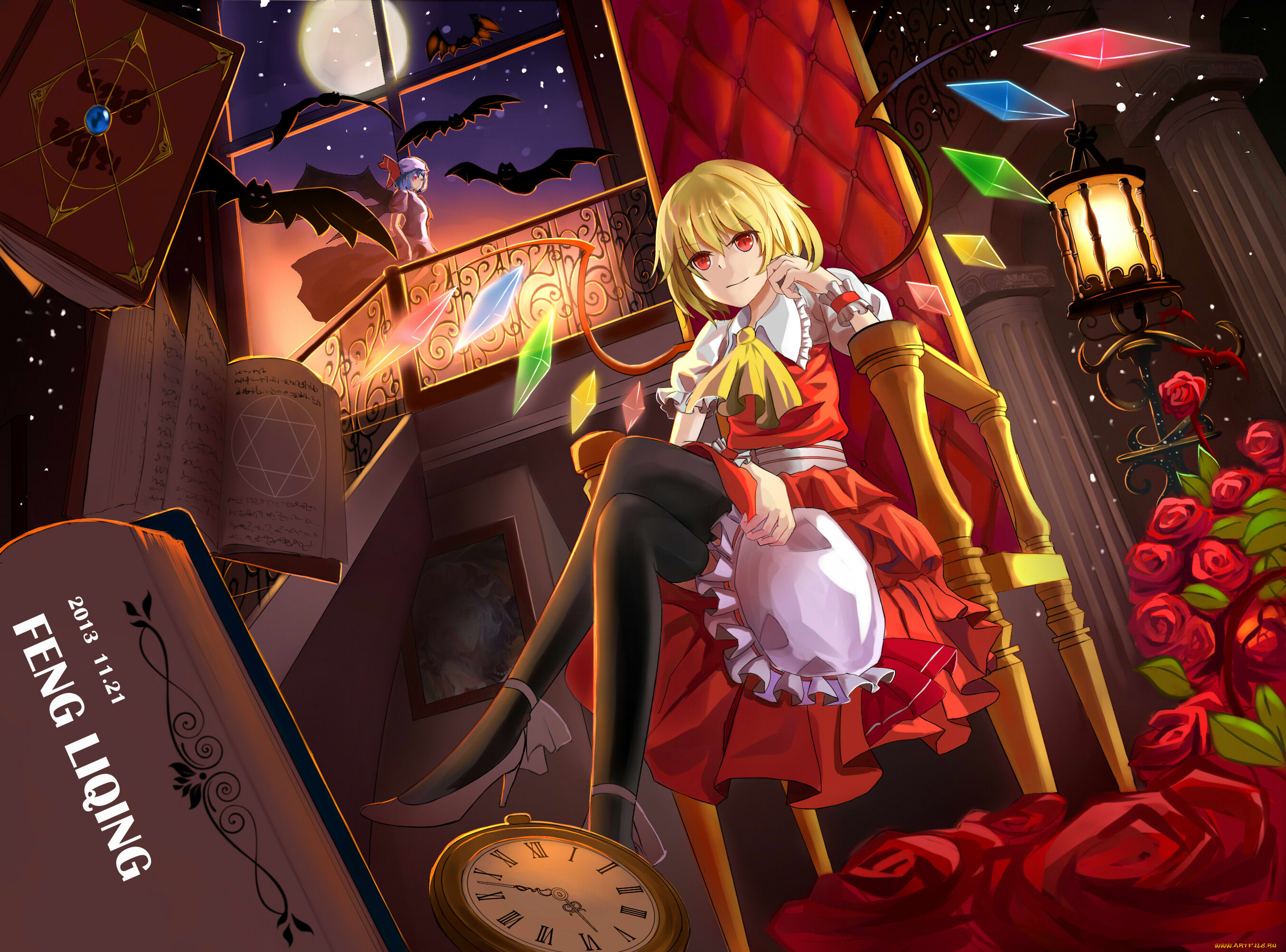 аниме, touhou, цветы, книги, фон, девушка, взгляд