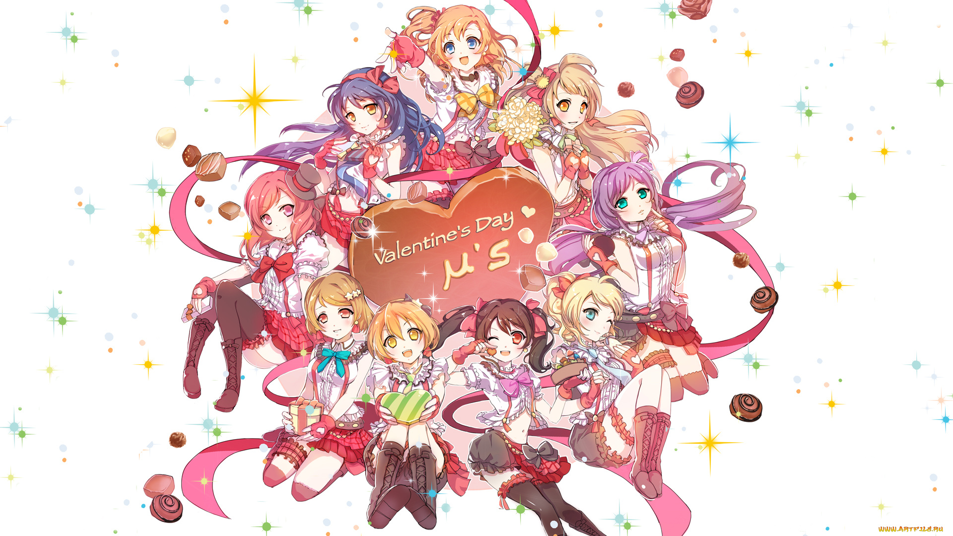 аниме, love, live, , school, idol, project, фон, девушки, взгляд