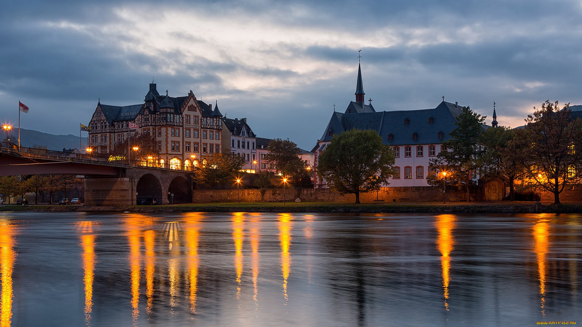 bernkastel-kues, , moselle, города, -, огни, ночного, города, простор