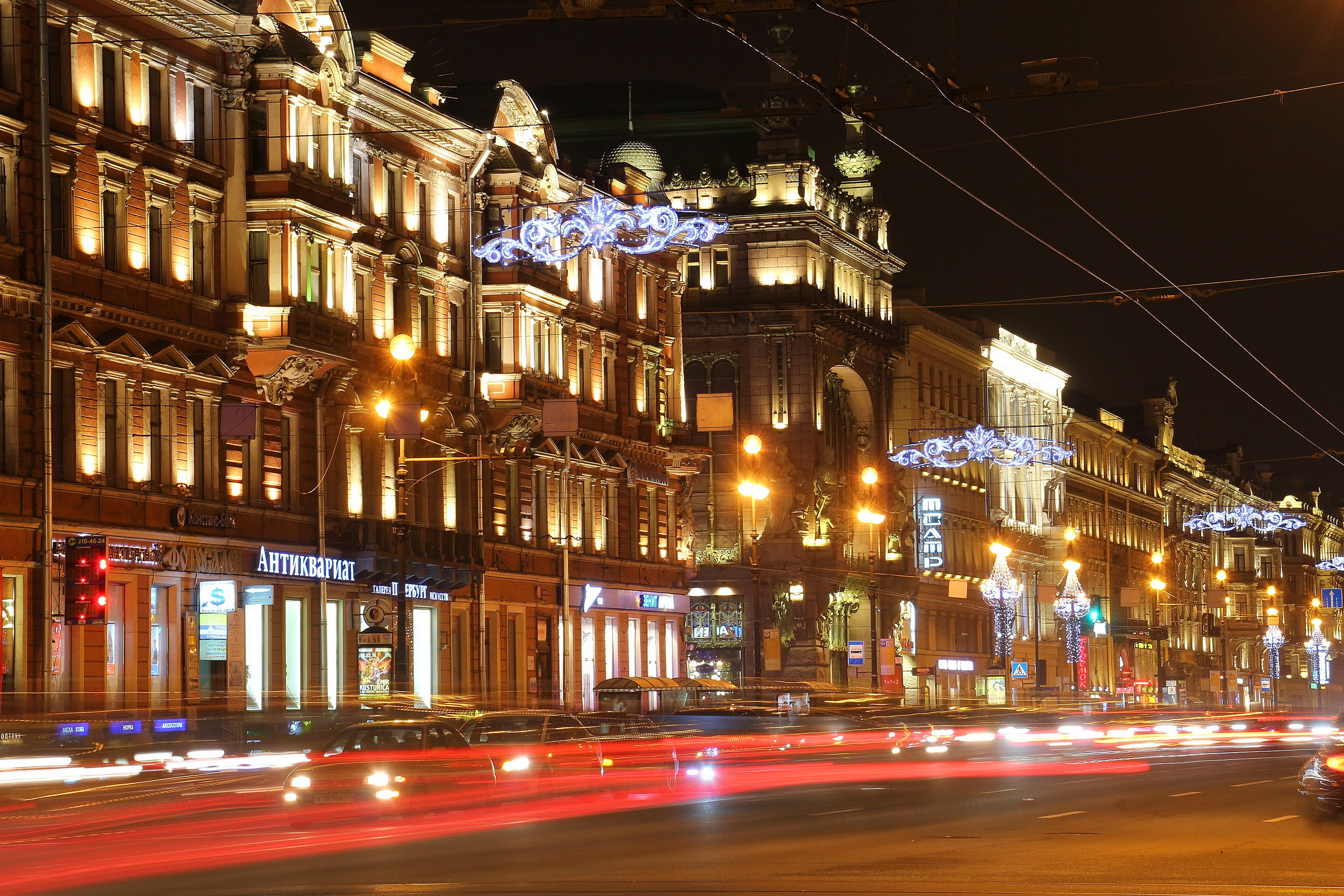 санкт-петербург, новогодний, города, санкт-петербург, , петергоф, , россия, улица, ночь, огни