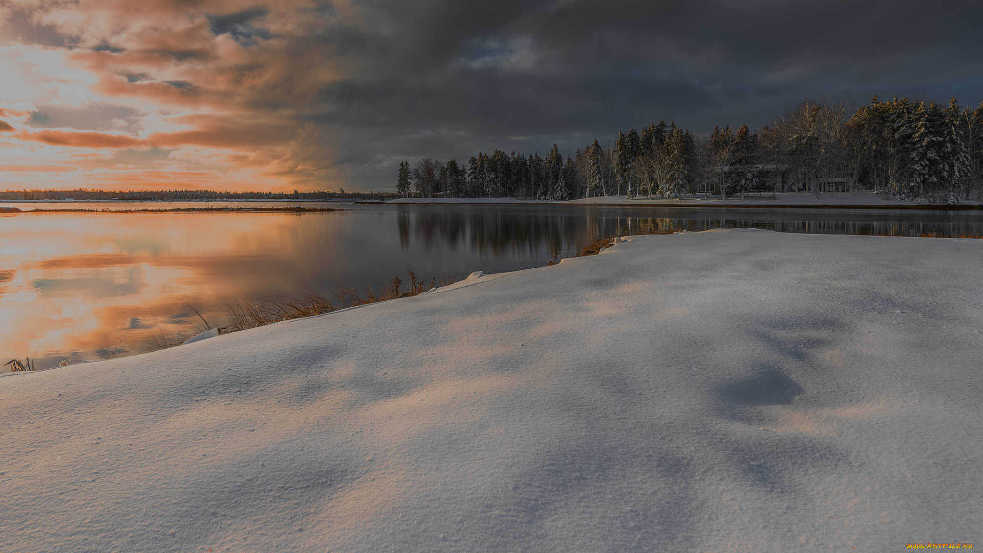 природа, реки, озера, river, зима, снег, winter, snow, trees, деревья, река