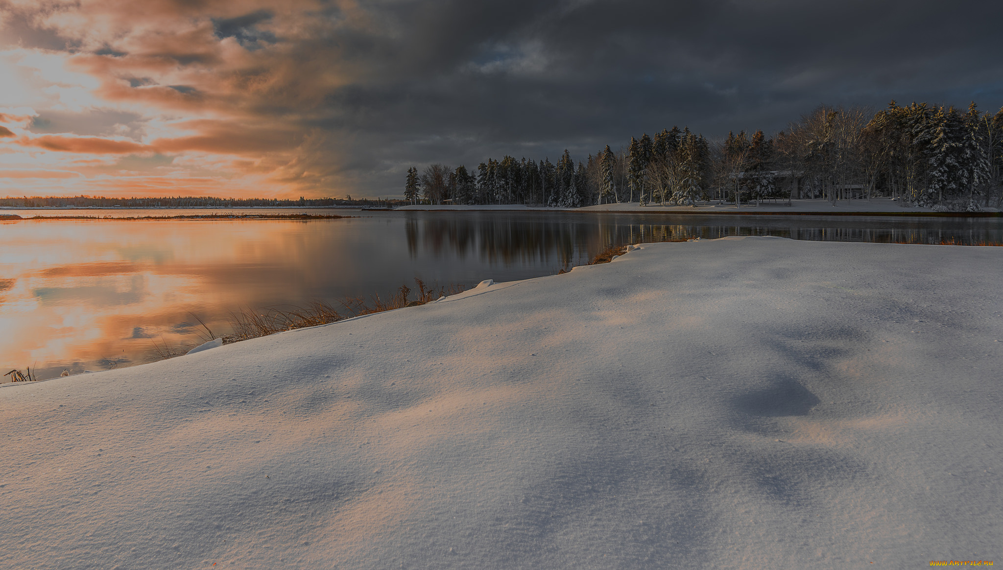 природа, реки, озера, river, зима, снег, winter, snow, trees, деревья, река