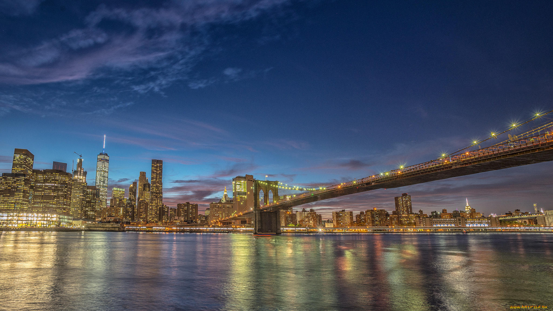 города, нью-йорк, , сша, one, world, trade, center, brooklyn, bridge, manhattan