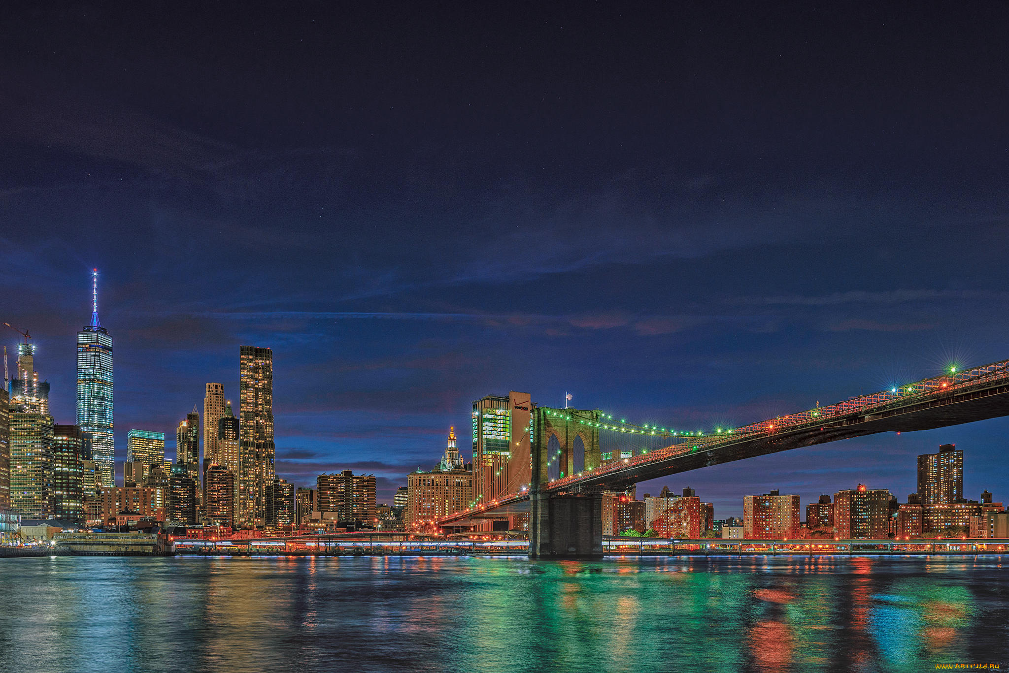 города, нью-йорк, , сша, manhattan, one, world, trade, center, brooklyn, bridge