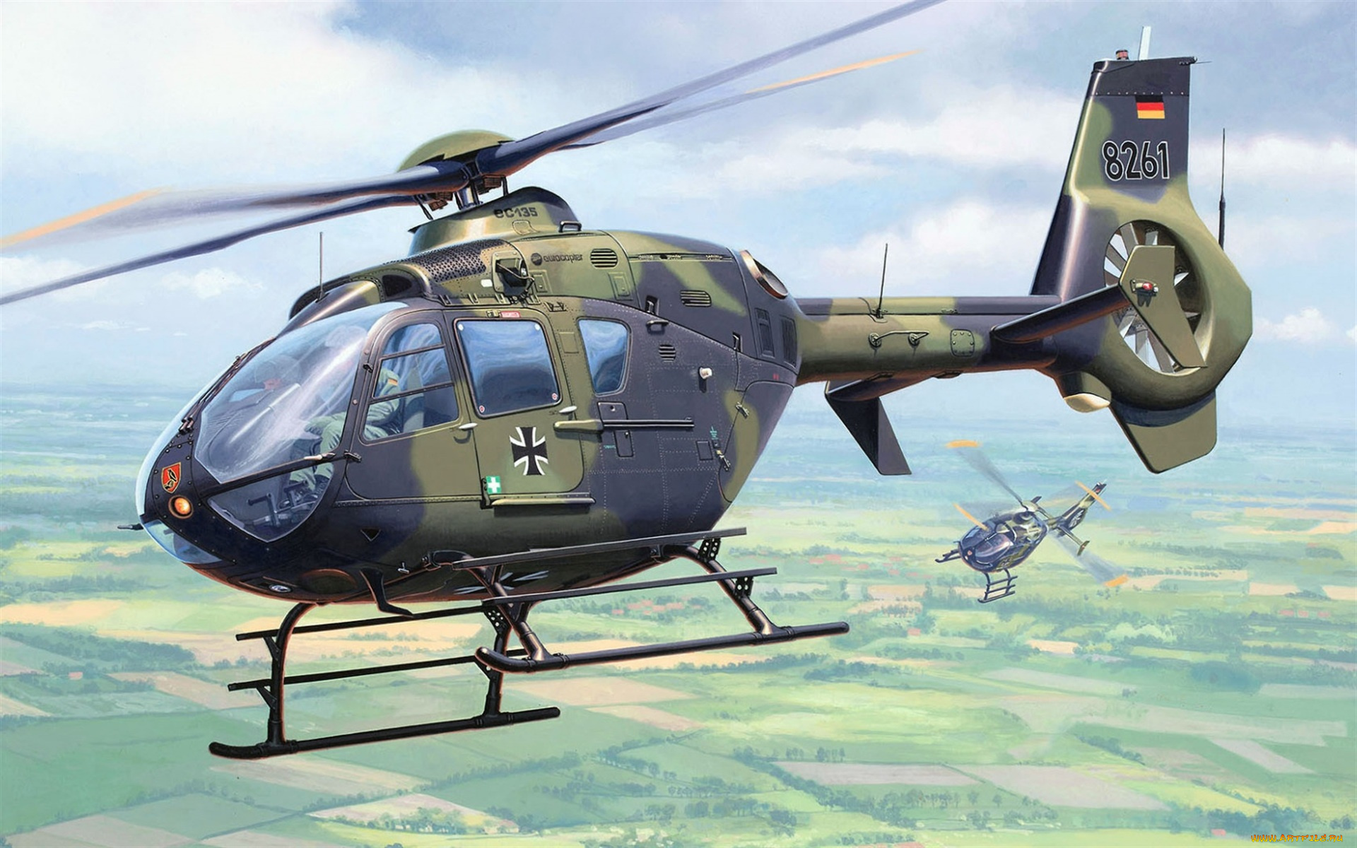 eurocopter, ec135, авиация, 3д, рисованые, v-graphic, ввс, германии, airbus, вертолеты, люфтваффе, военный, вертолет, немецкий