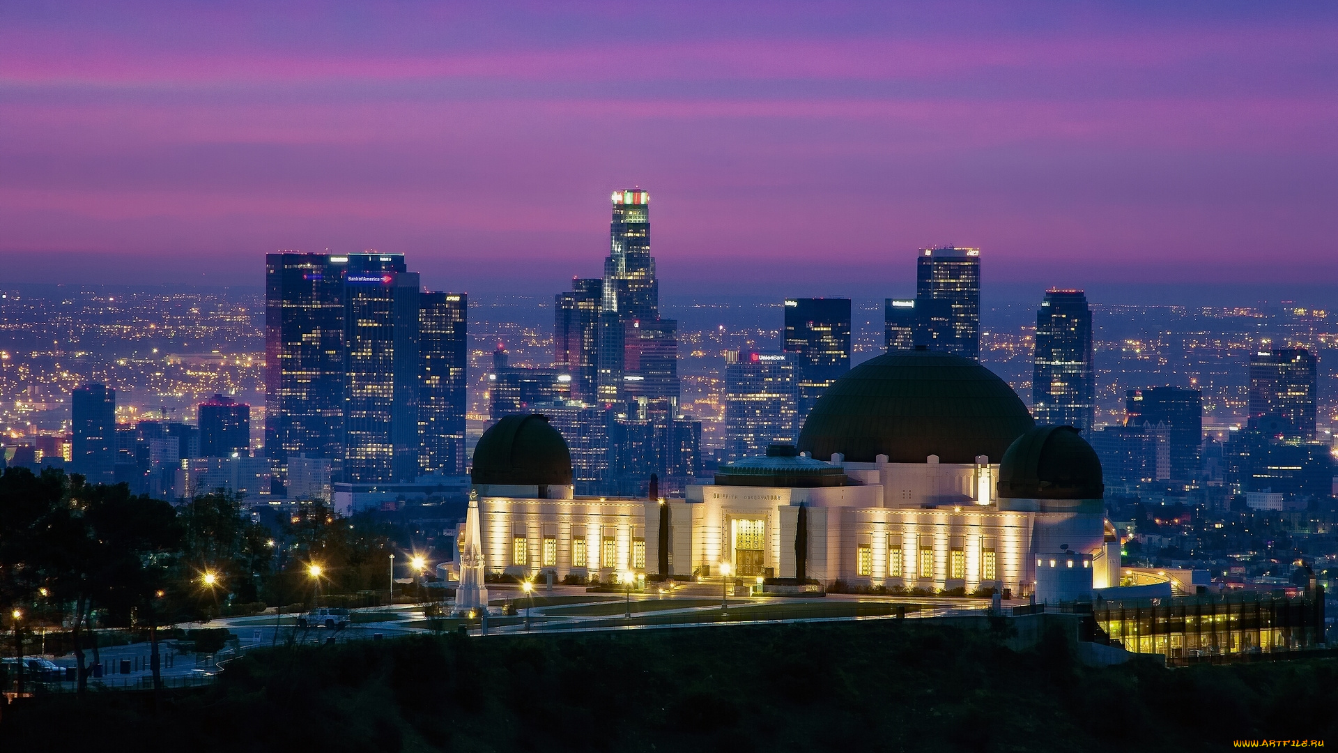 griffith, observatory, -, los, angeles, , california, города, -, огни, ночного, города, обсерватория, гриффита, восход, рассвет, ночной, город, панорама, небоскрёбы, здания, los, angeles, california, griffith, observatory, калифорния, лос-анджелес