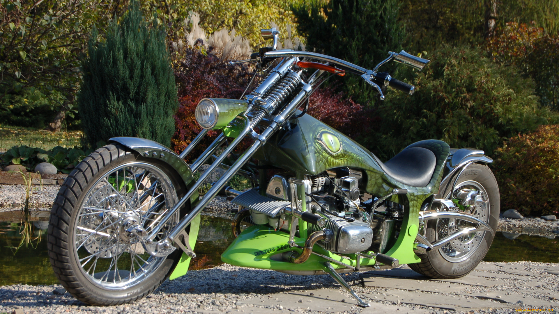 мотоциклы, customs, green, motorcycle, wood