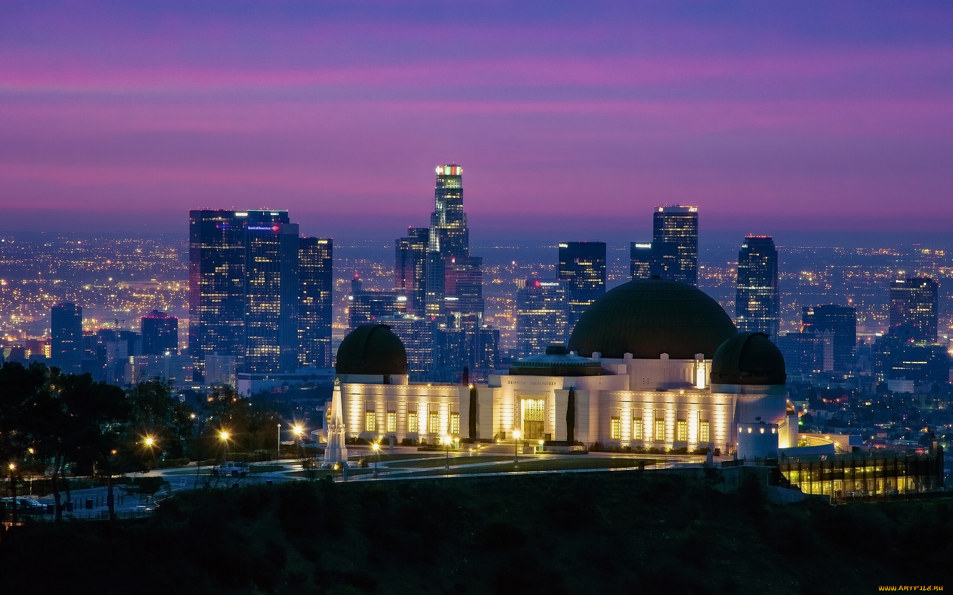 griffith, observatory, -, los, angeles, , california, города, -, огни, ночного, города, обсерватория, гриффита, восход, рассвет, ночной, город, панорама, небоскрёбы, здания, los, angeles, california, griffith, observatory, калифорния, лос-анджелес