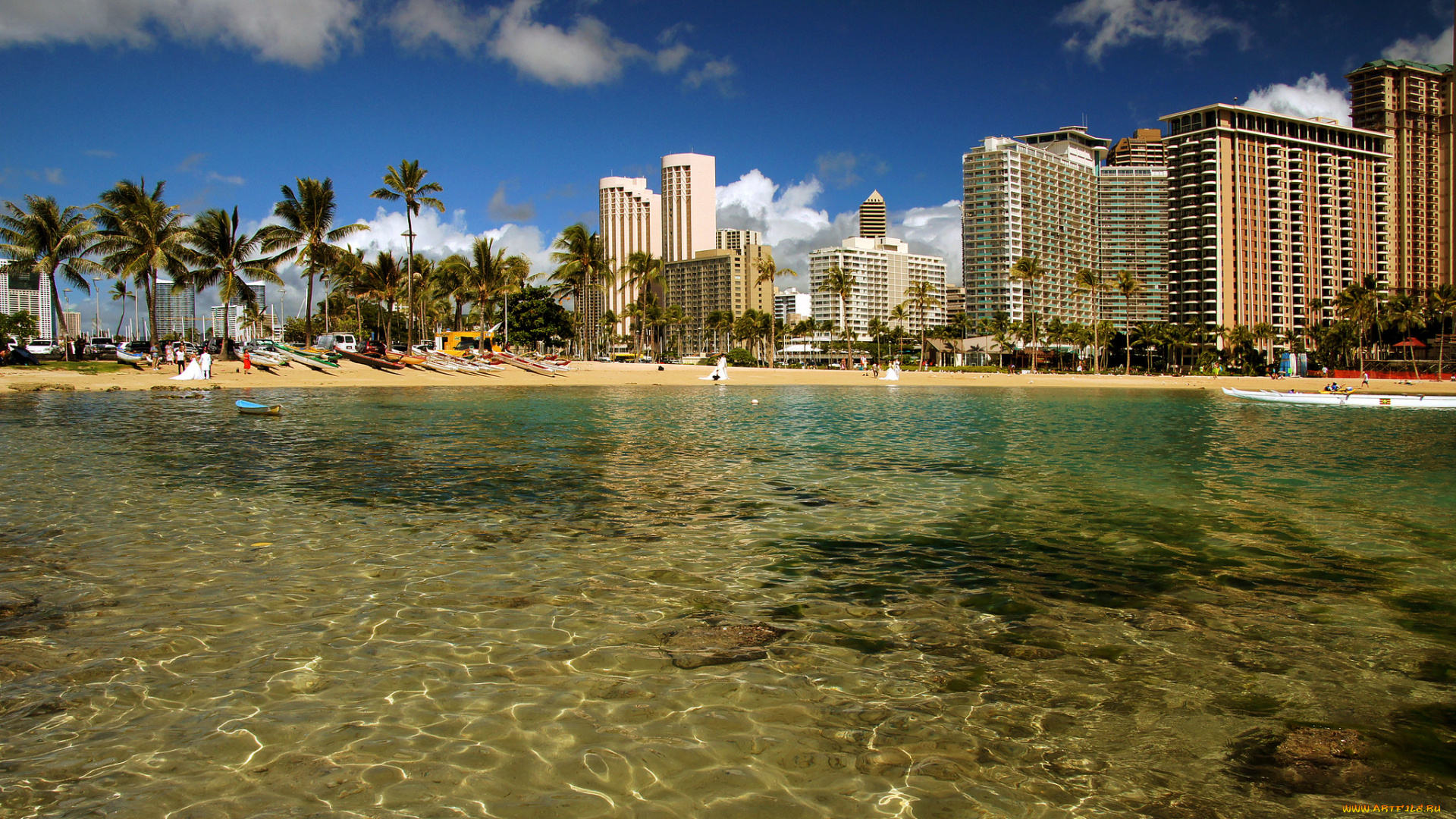 duke, kahanamoku, lagoon, in, waikiki, города, -, пейзажи, лагуна, курорт