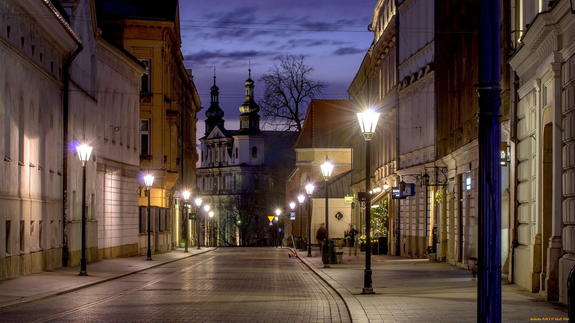 города, краков, , польша, фонари, вечер, улица