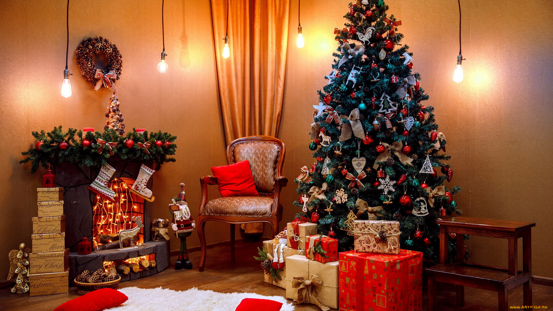 праздничные, ёлки, украшение, елка, подарки