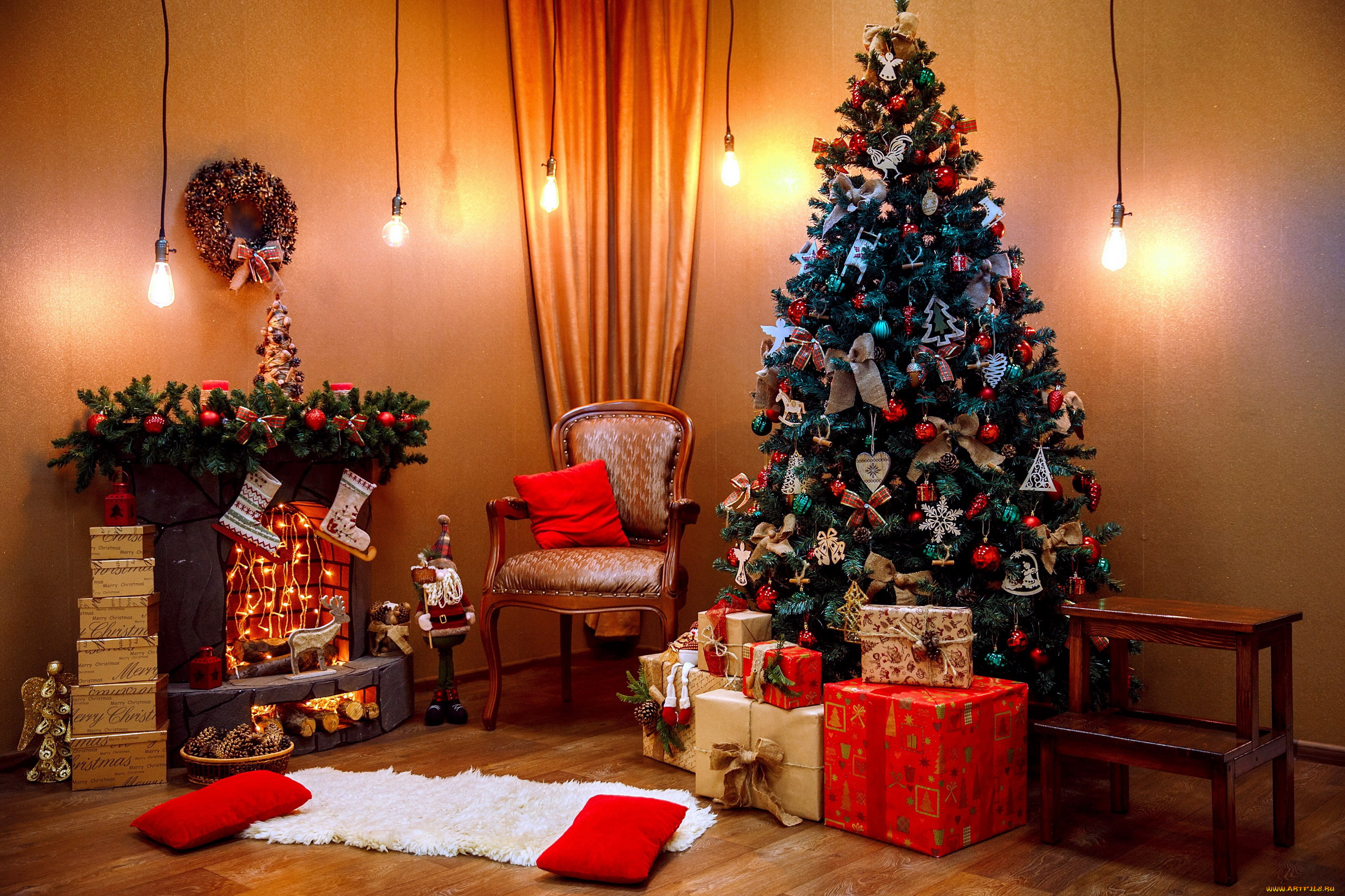 праздничные, ёлки, украшение, елка, подарки