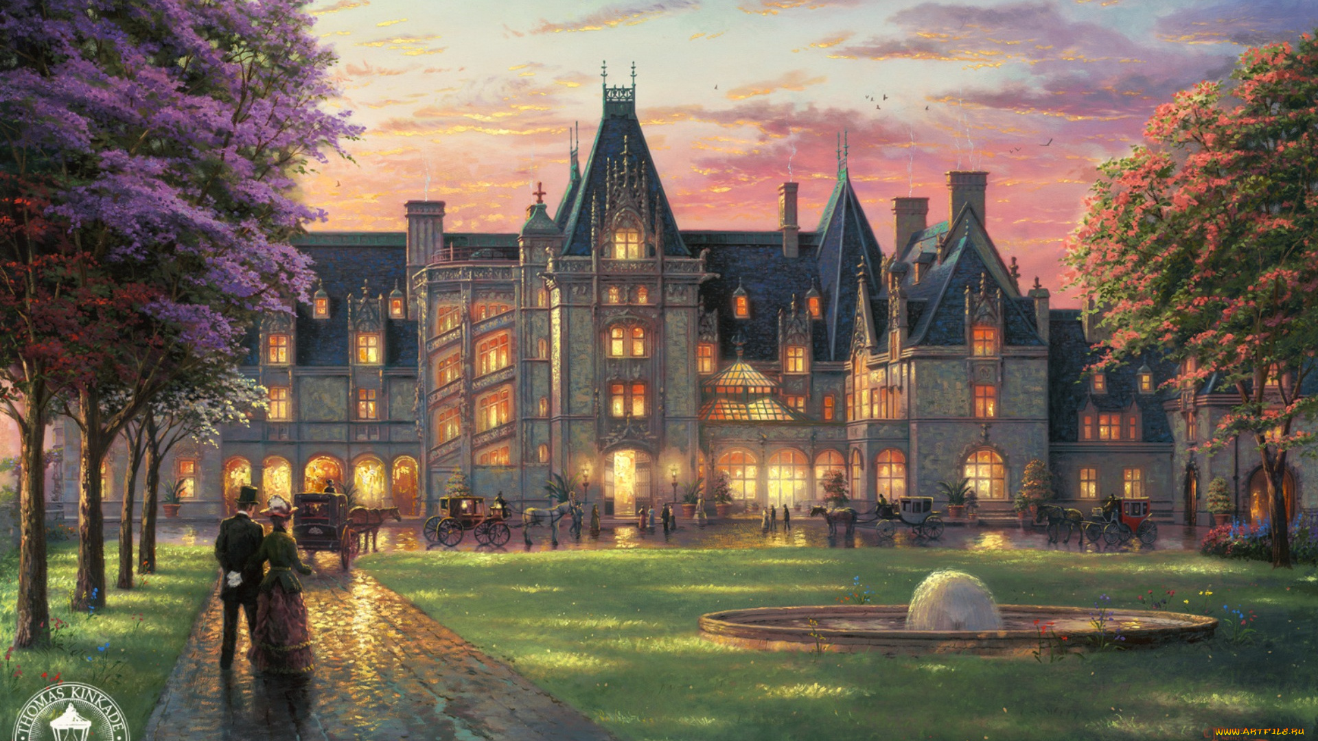 elegant, evening, at, biltmore, рисованные, thomas, kinkade, painting, дворец, north, carolina, retro, томас, кинкейд, замок, особняк