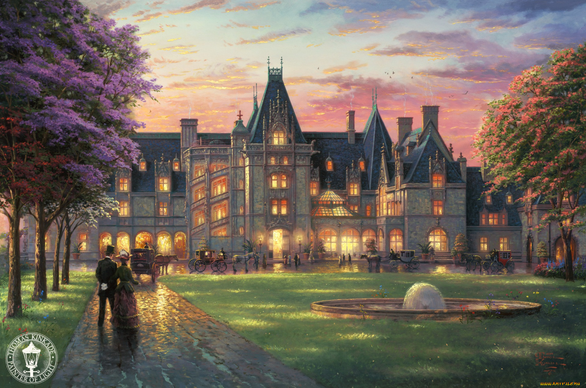 elegant, evening, at, biltmore, рисованные, thomas, kinkade, painting, дворец, north, carolina, retro, томас, кинкейд, замок, особняк