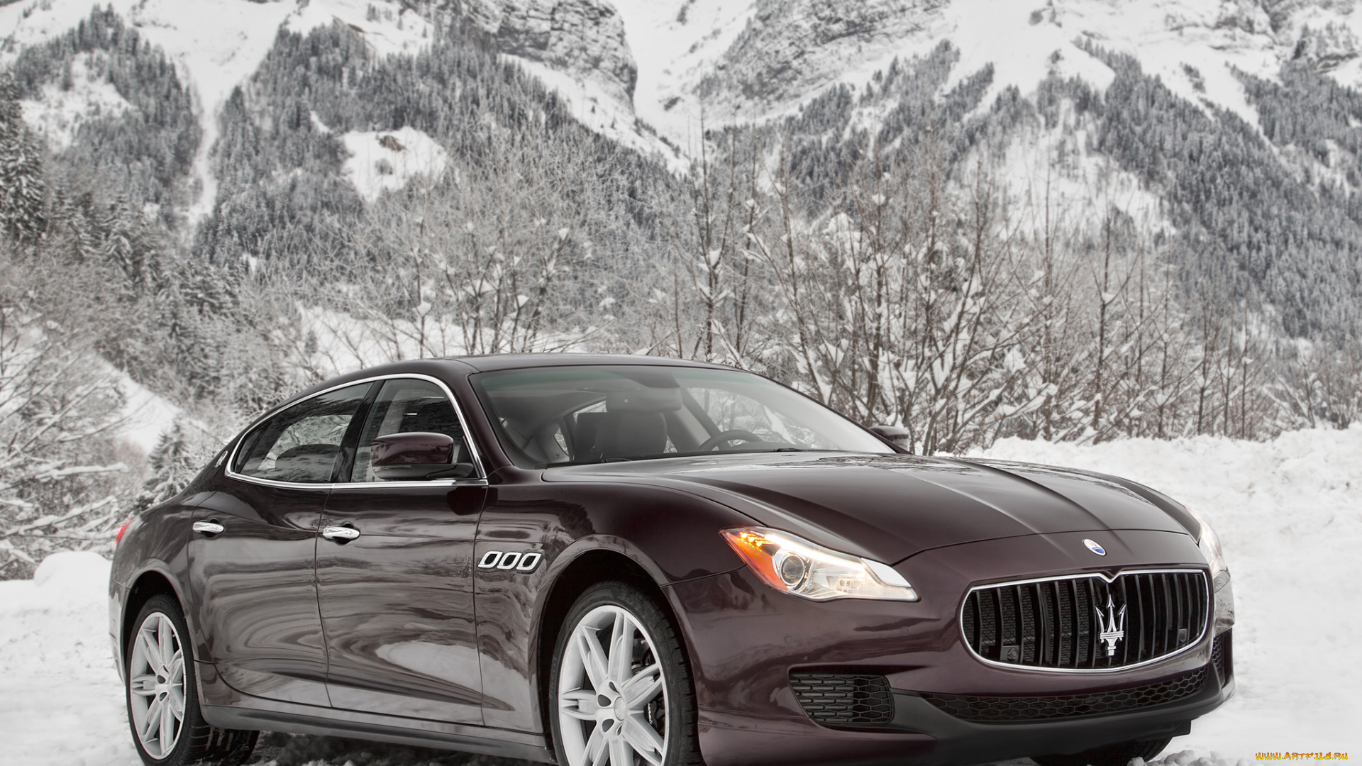 автомобили, maserati, q4, quattroporte, машина, снег, горы