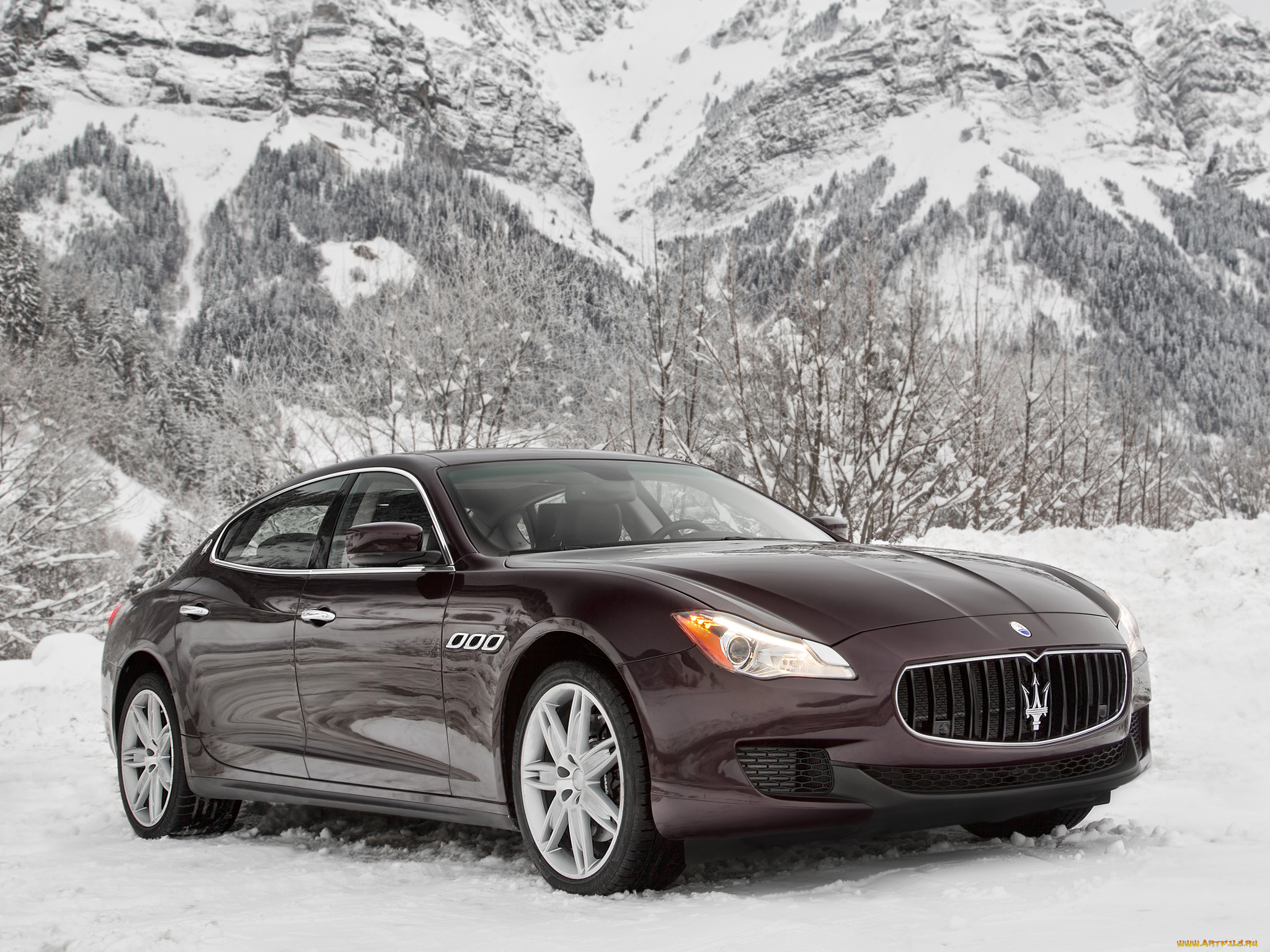 автомобили, maserati, q4, quattroporte, машина, снег, горы