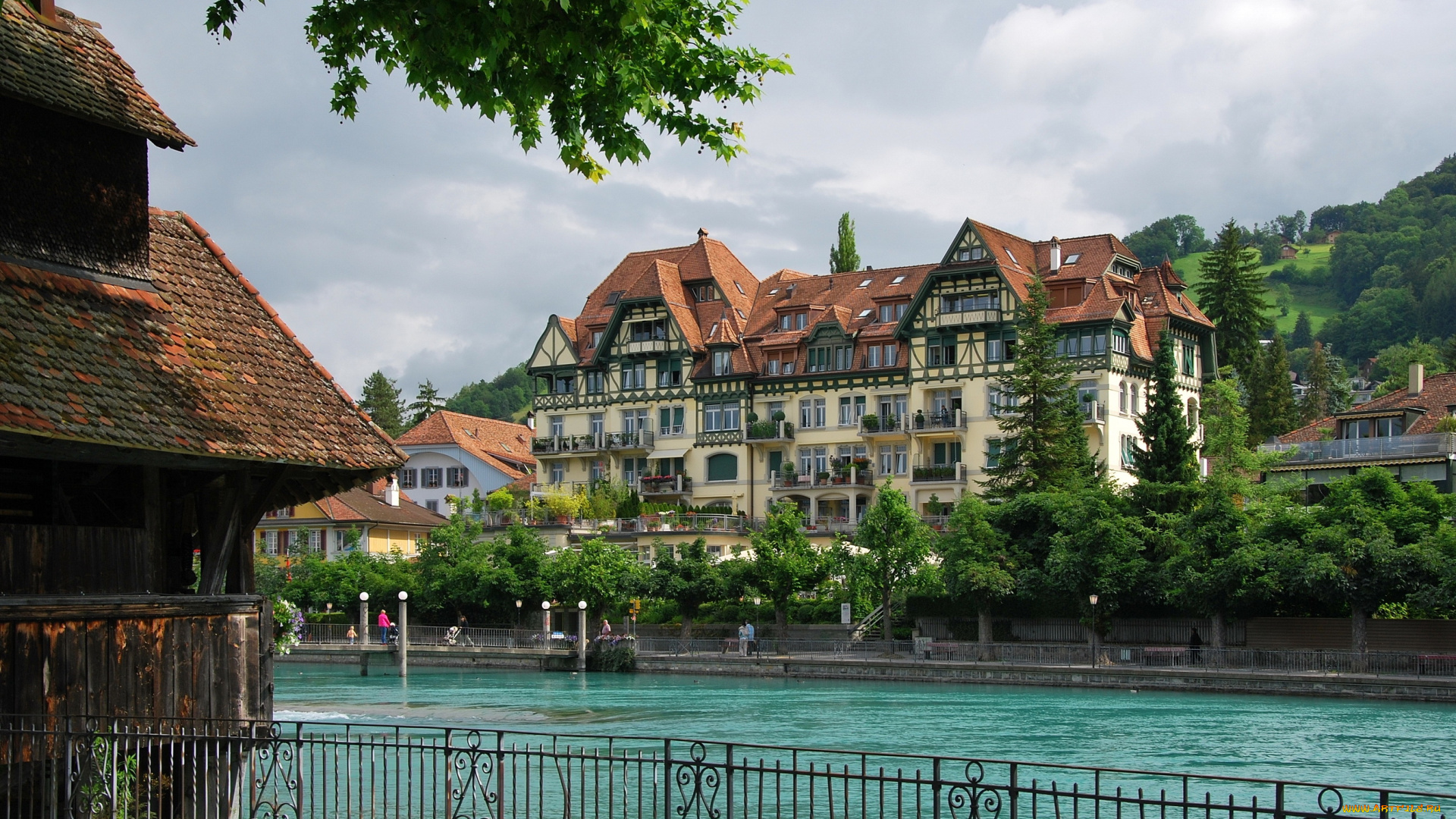 thun, , switzerland, города, берн, , швейцария, набережная, река, дома, берн