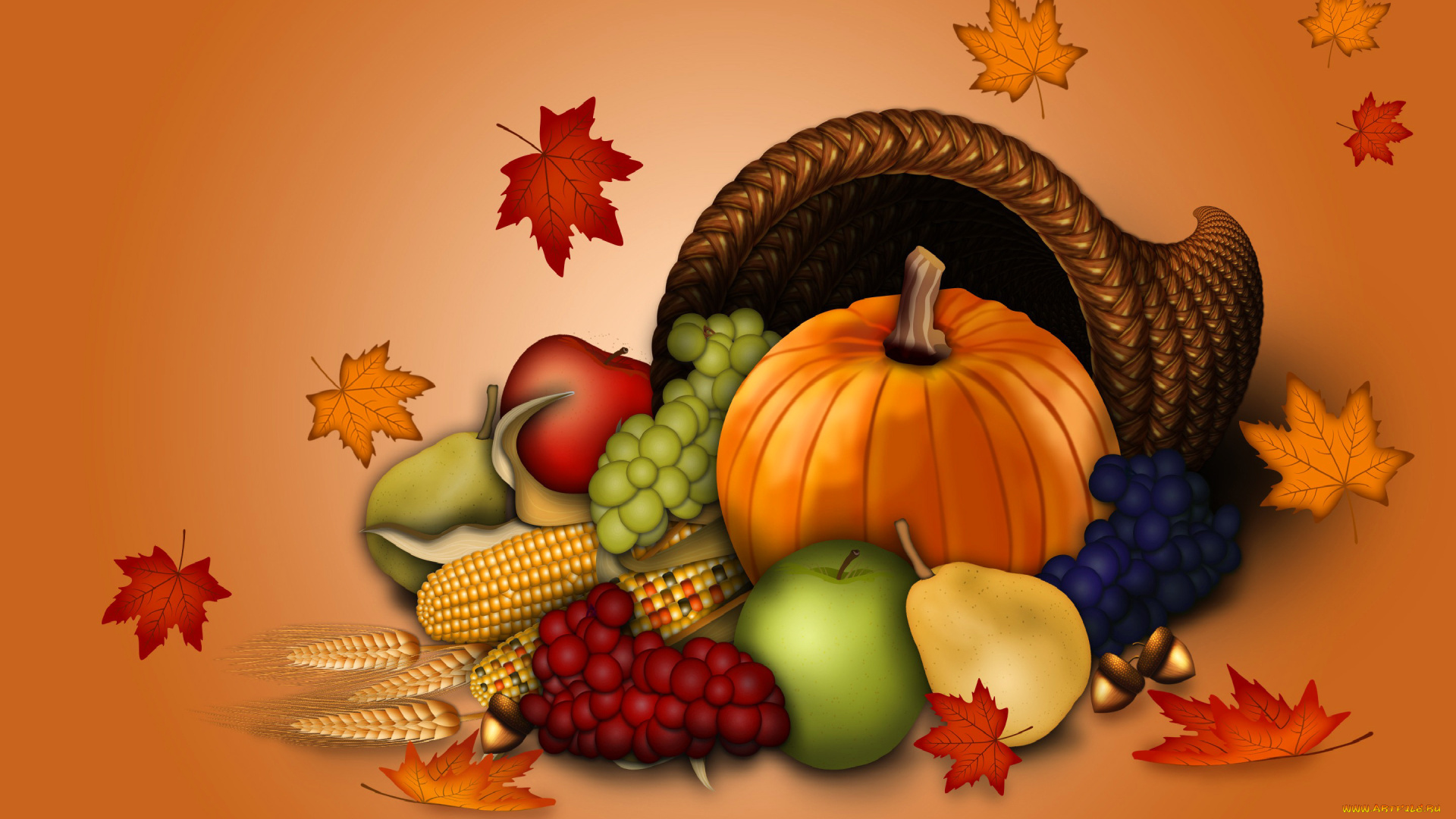 праздничные, день, благодарения, овощи, корзина, фрукты