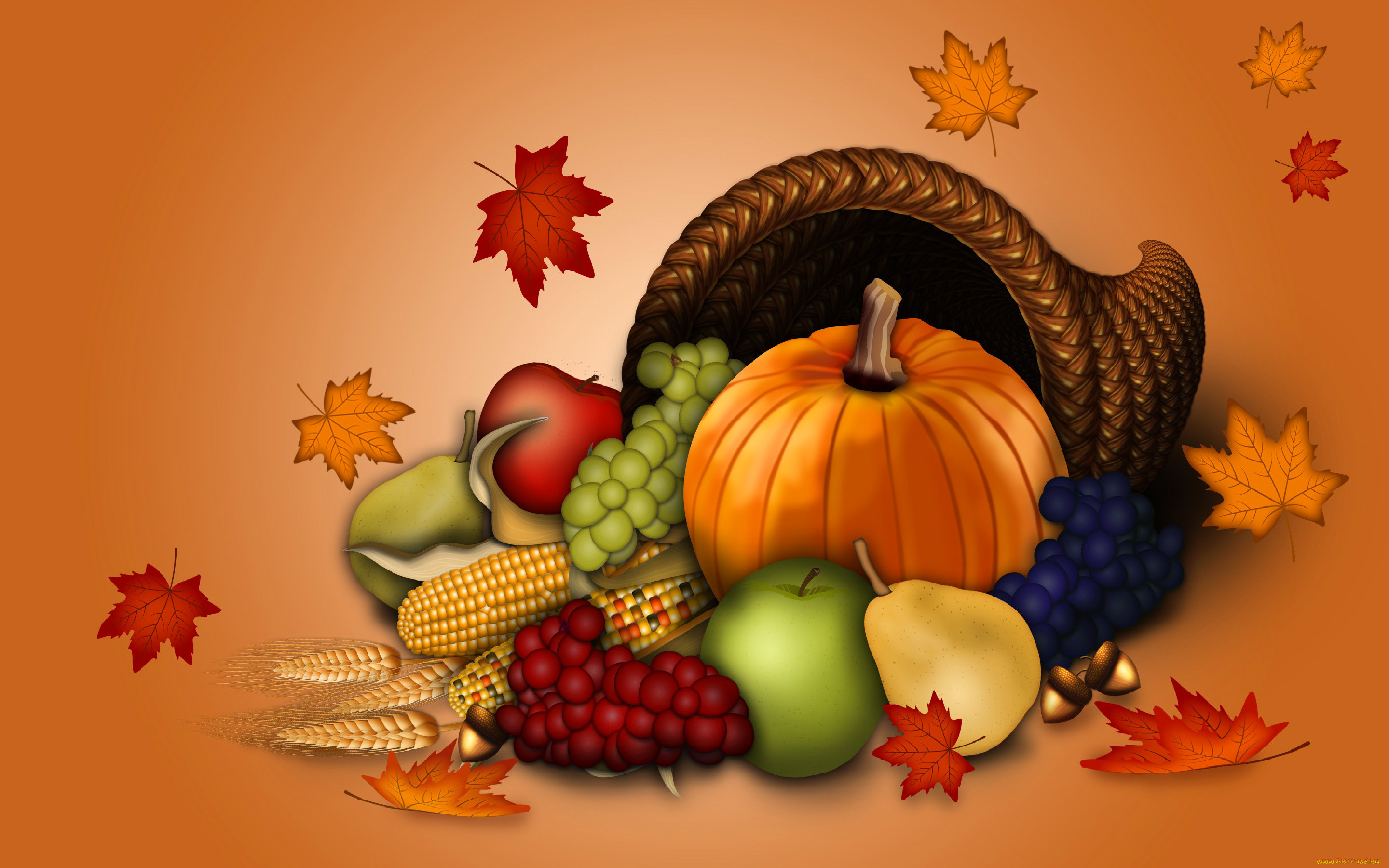 праздничные, день, благодарения, овощи, корзина, фрукты