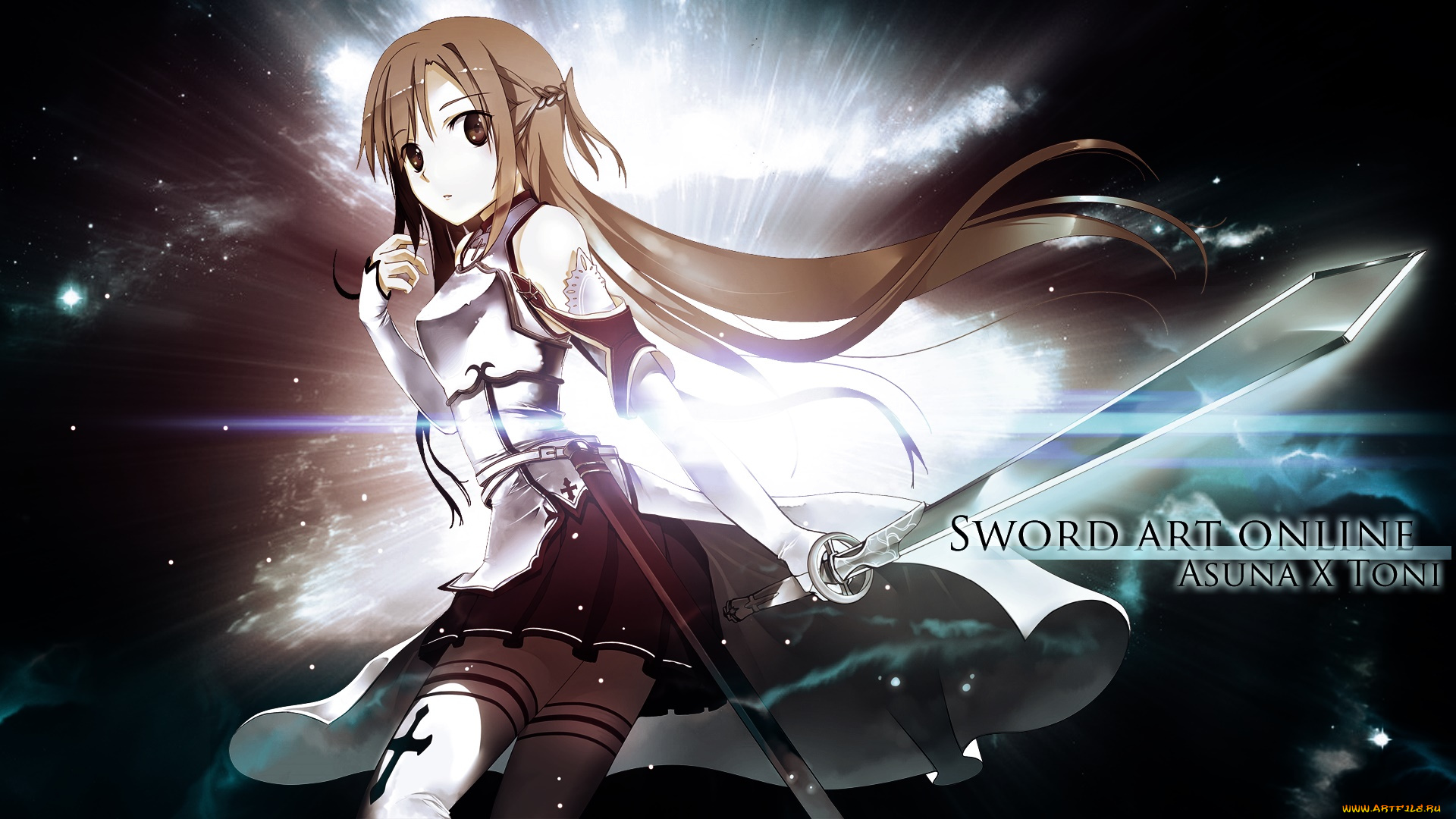 аниме, sword, art, online, девушка, взгляд, фон