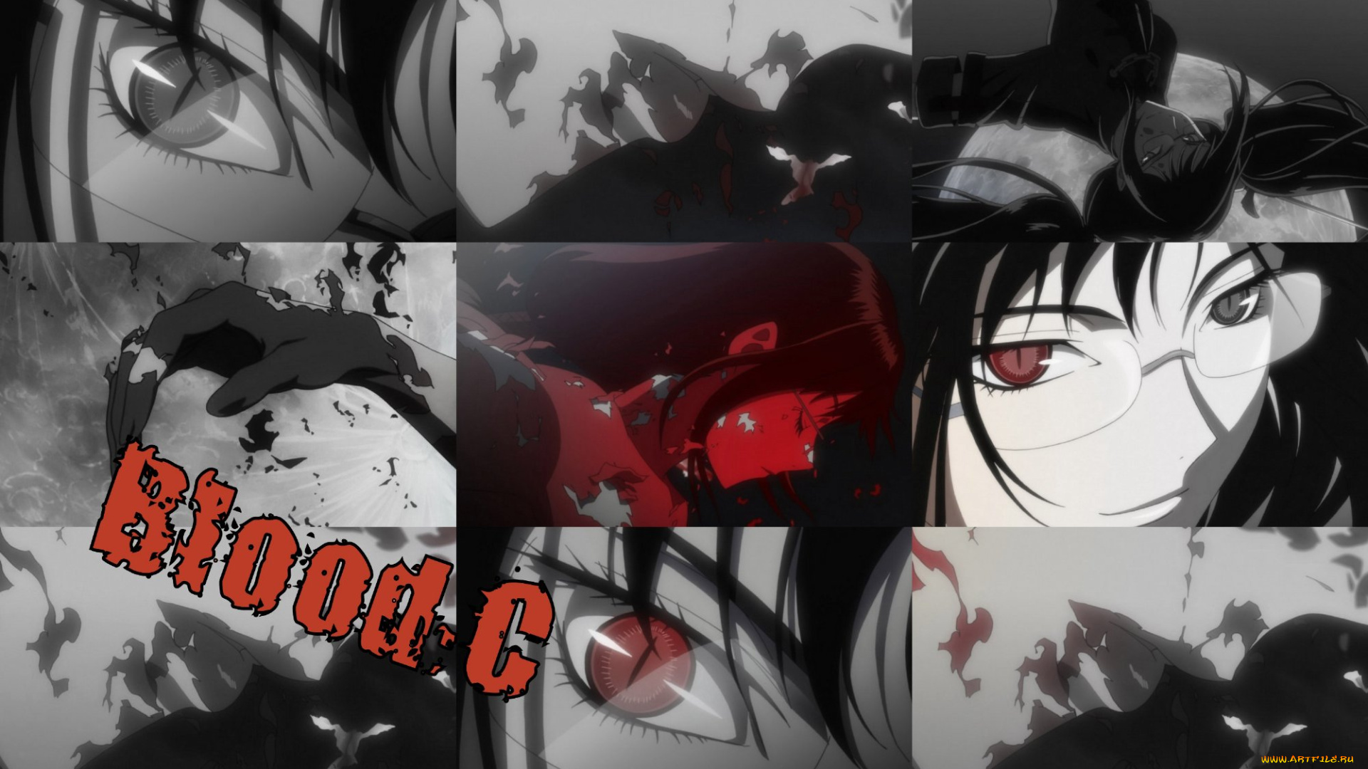 blood, аниме, глаза, saya, kisaragi, девушка, кровь