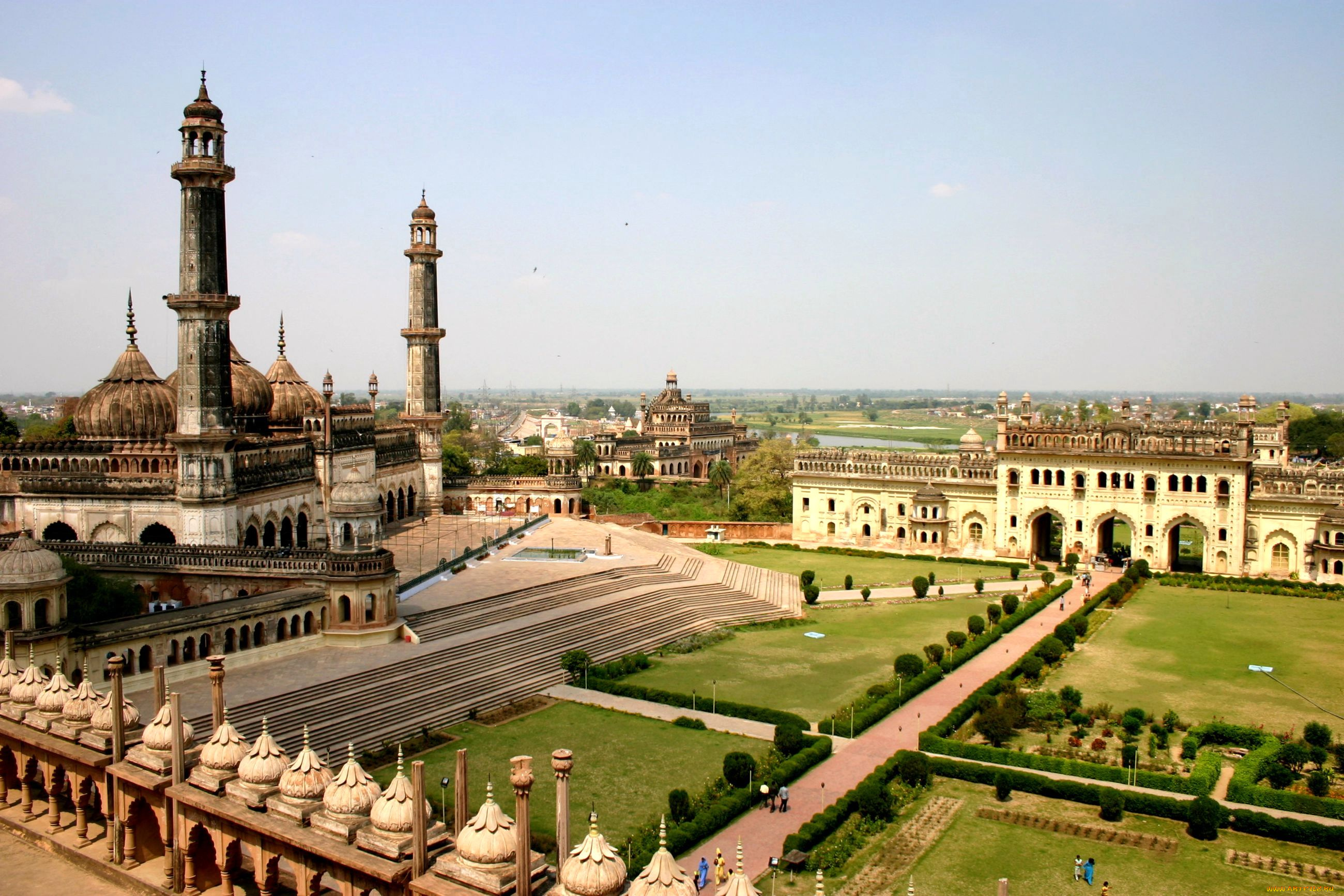 лакхнау, индия, города, мечети, медресе, лестница, дорожки, минареты, мечеть