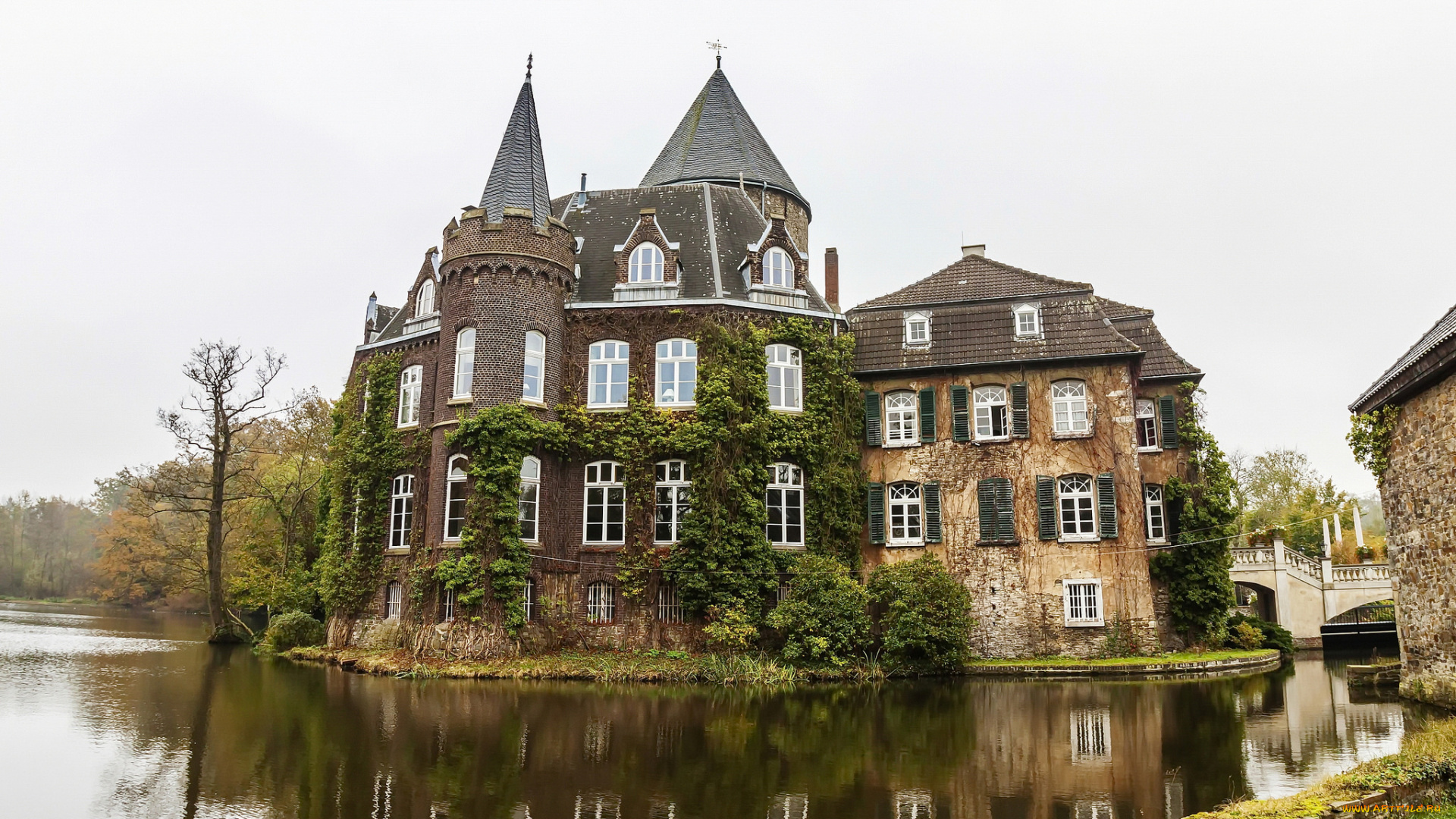 schloss, linnep, города, замки, германии, река, замок