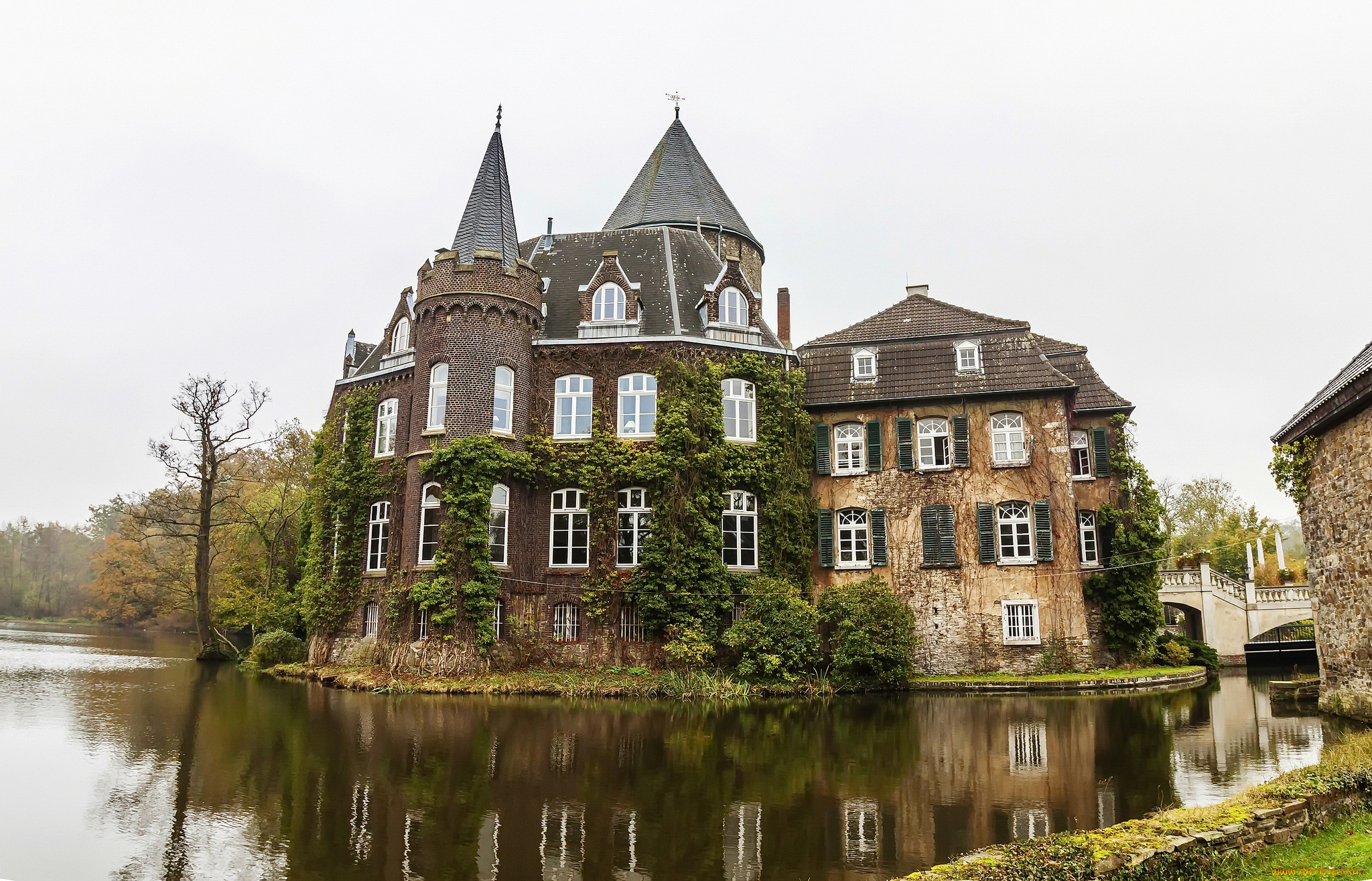 schloss, linnep, города, замки, германии, река, замок