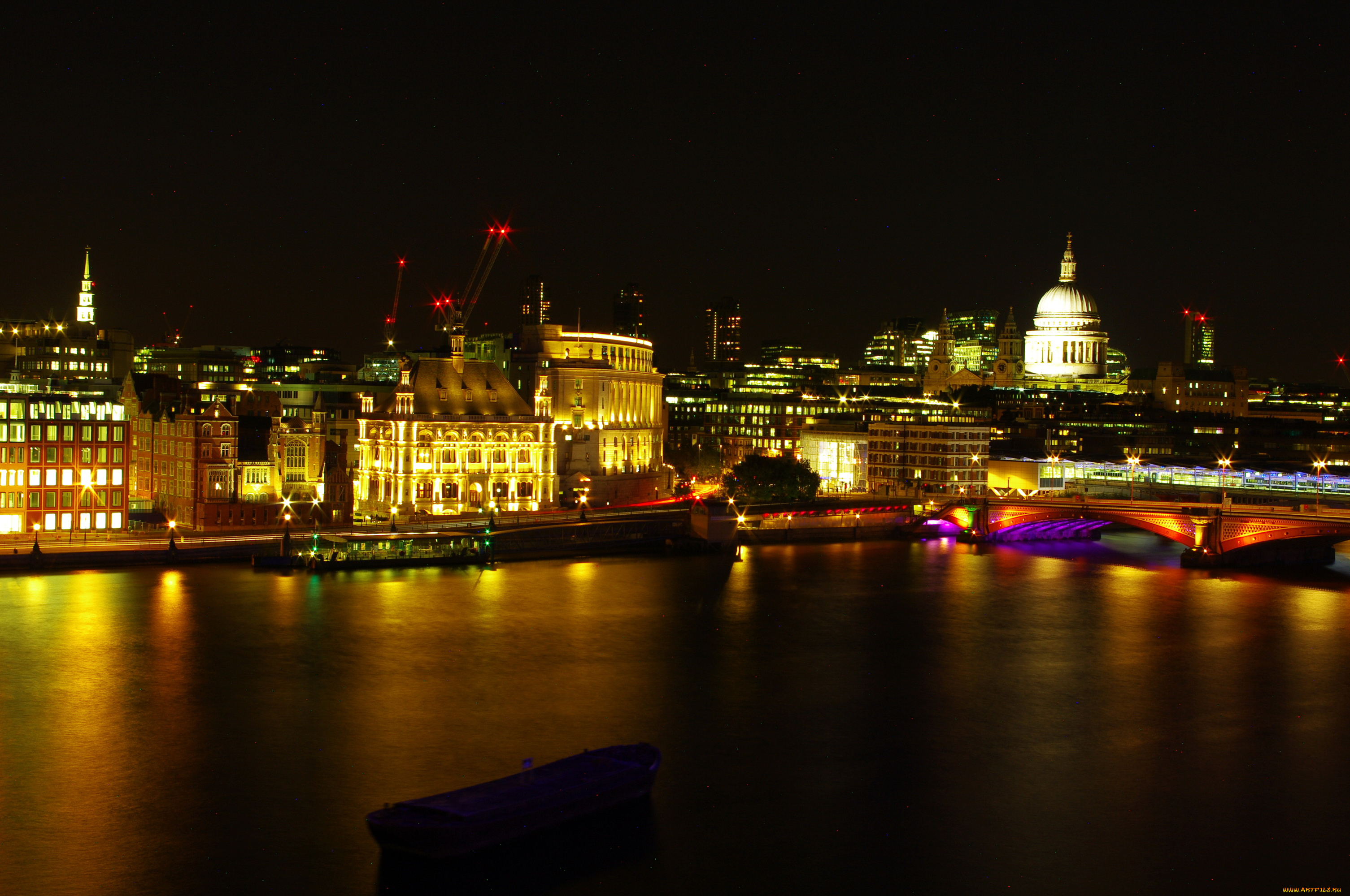 города, лондон, , великобритания, ночь, дома, река, лондон, огни