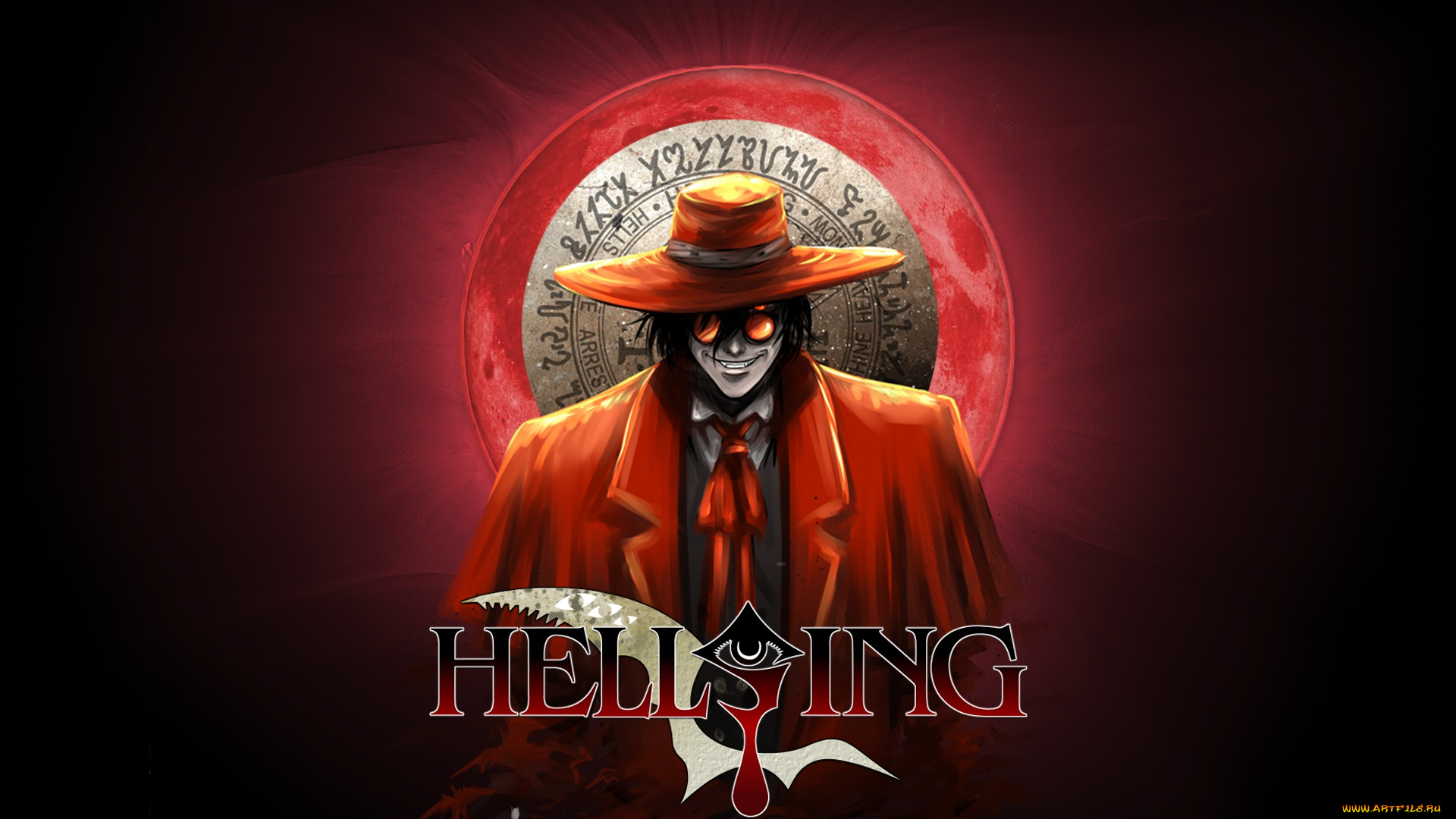 аниме, hellsing, blood, moon, alucard