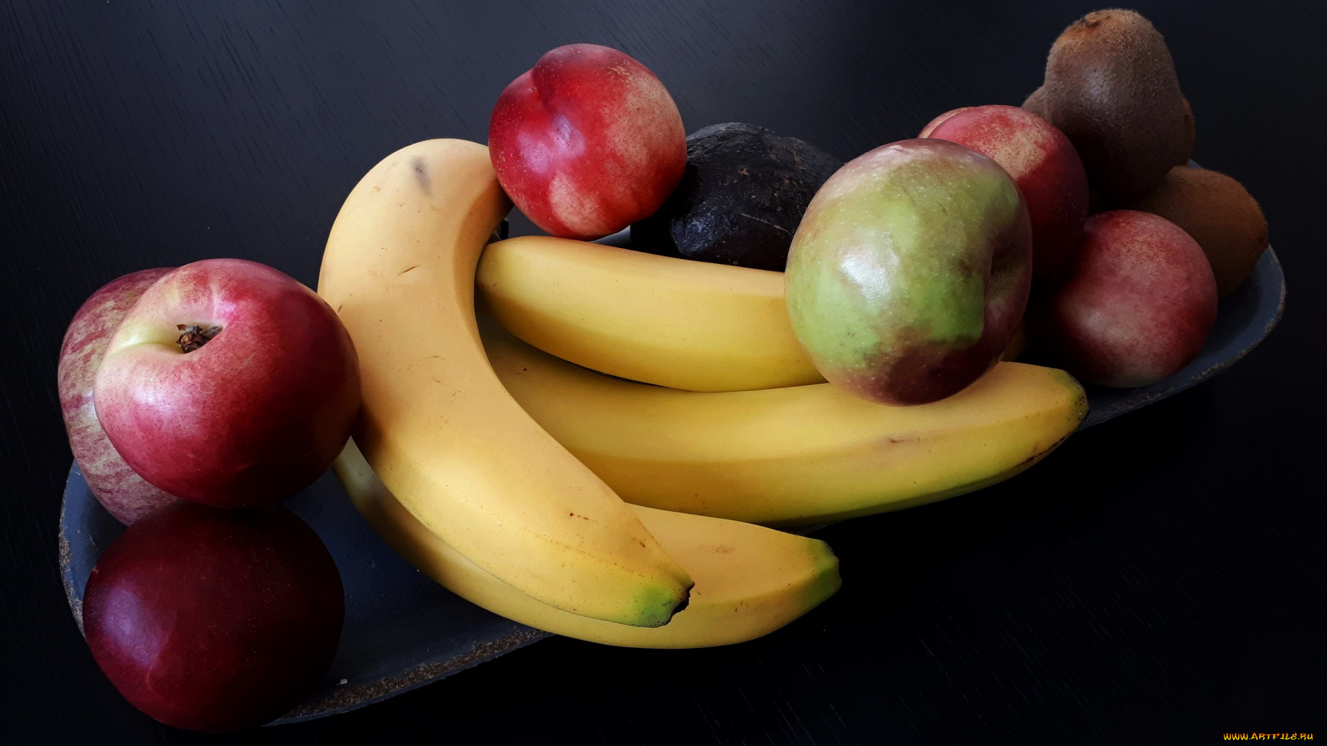 еда, фрукты, , ягоды, яблоки, нектарин, киви, бананы
