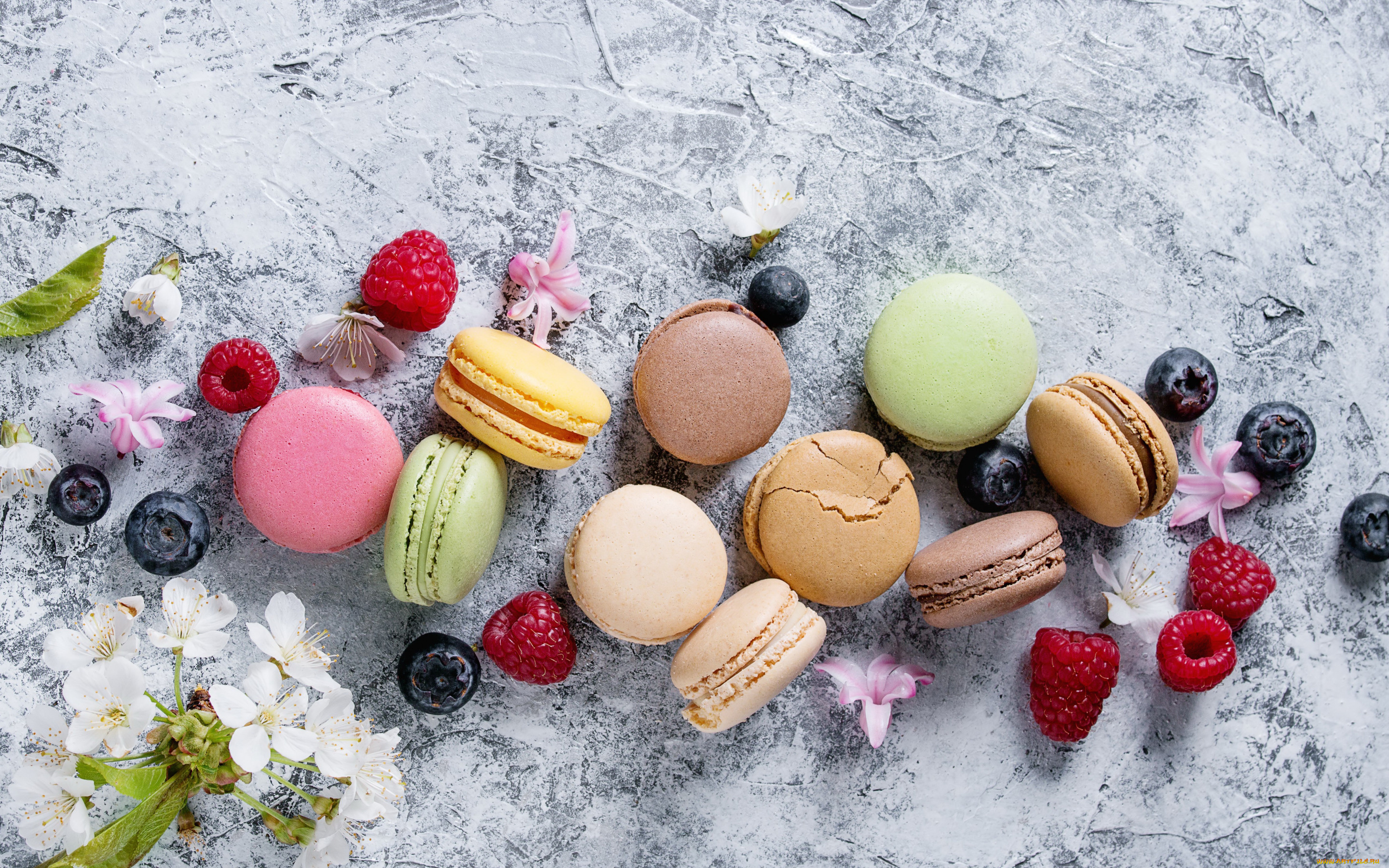 еда, макаруны, ягоды, colorful, flowers, fruit, berries, macaroons, macaron