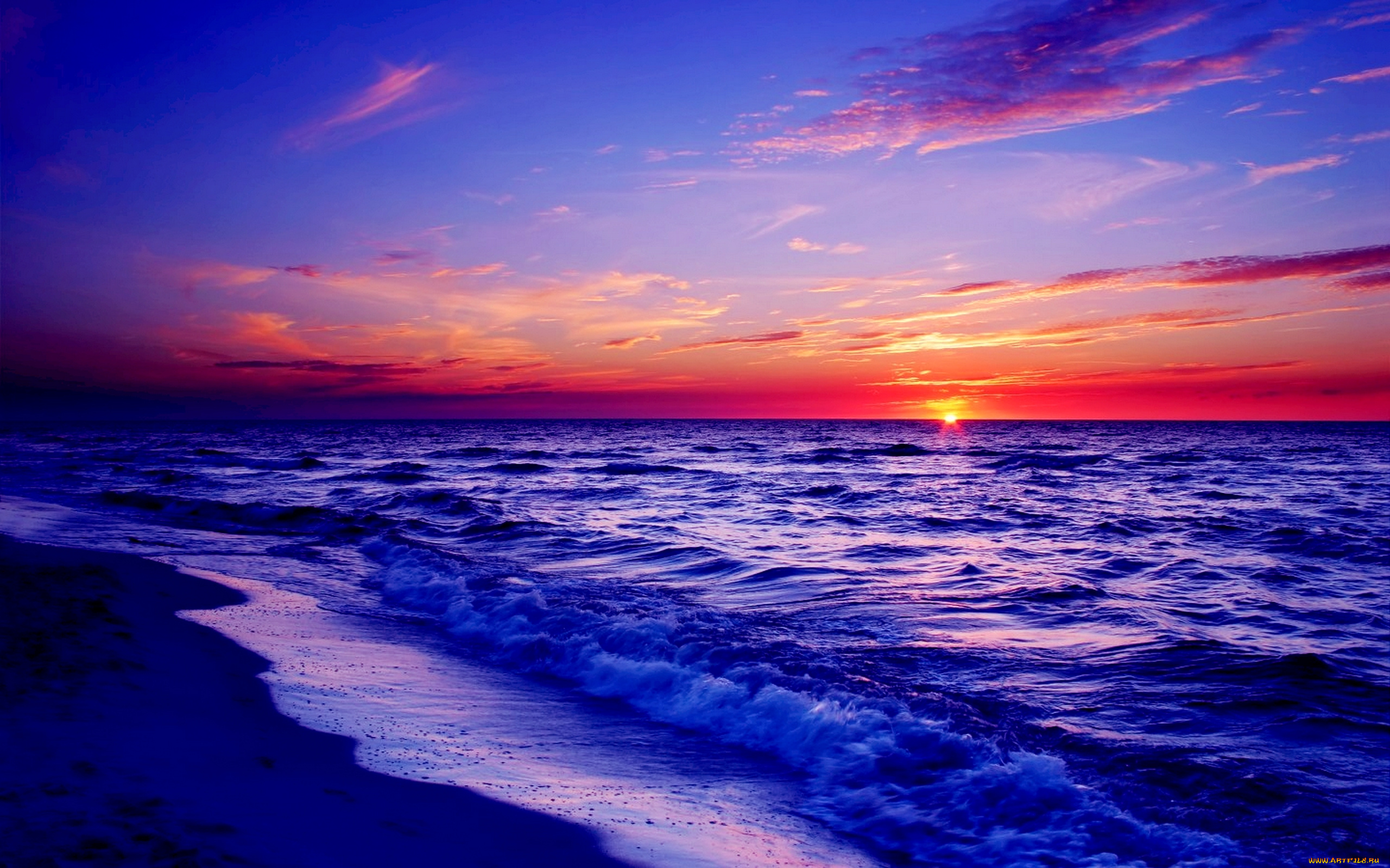 sunset, природа, восходы, закаты, океан, волны, закат, пляж