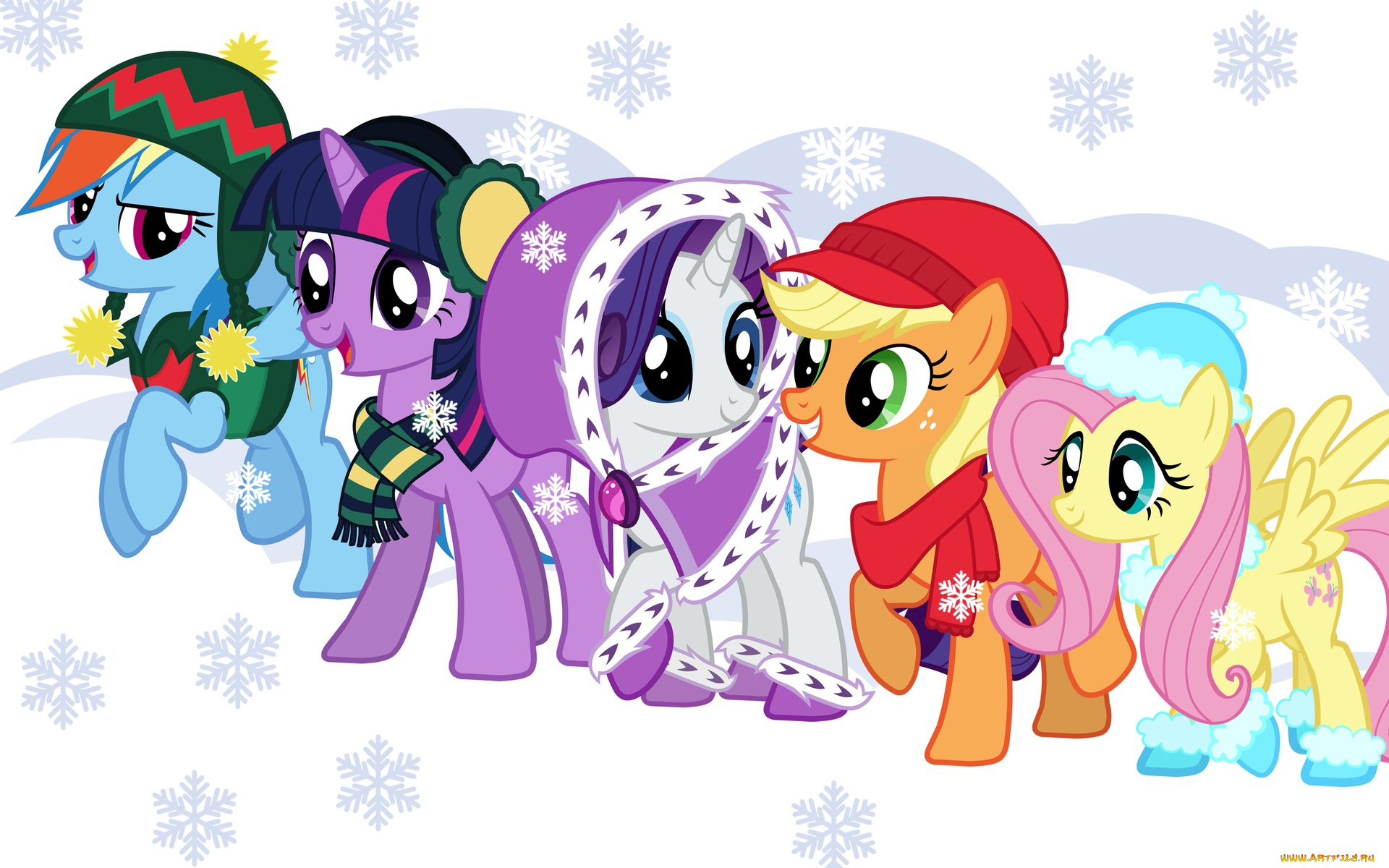 мультфильмы, my, little, pony, фон, пони, снежинки
