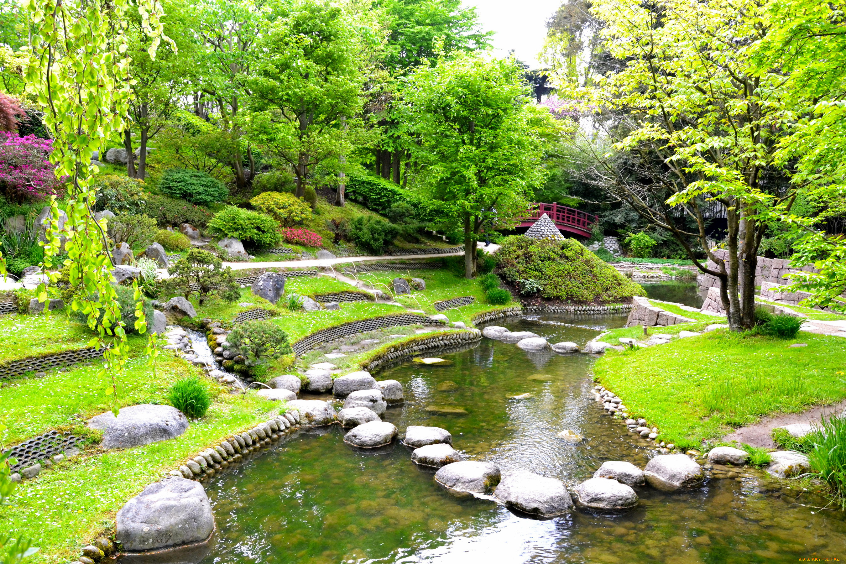 albert-kahn, japanese, gardens, природа, парк, париж, сад, ручей, кусты, деревья, камни