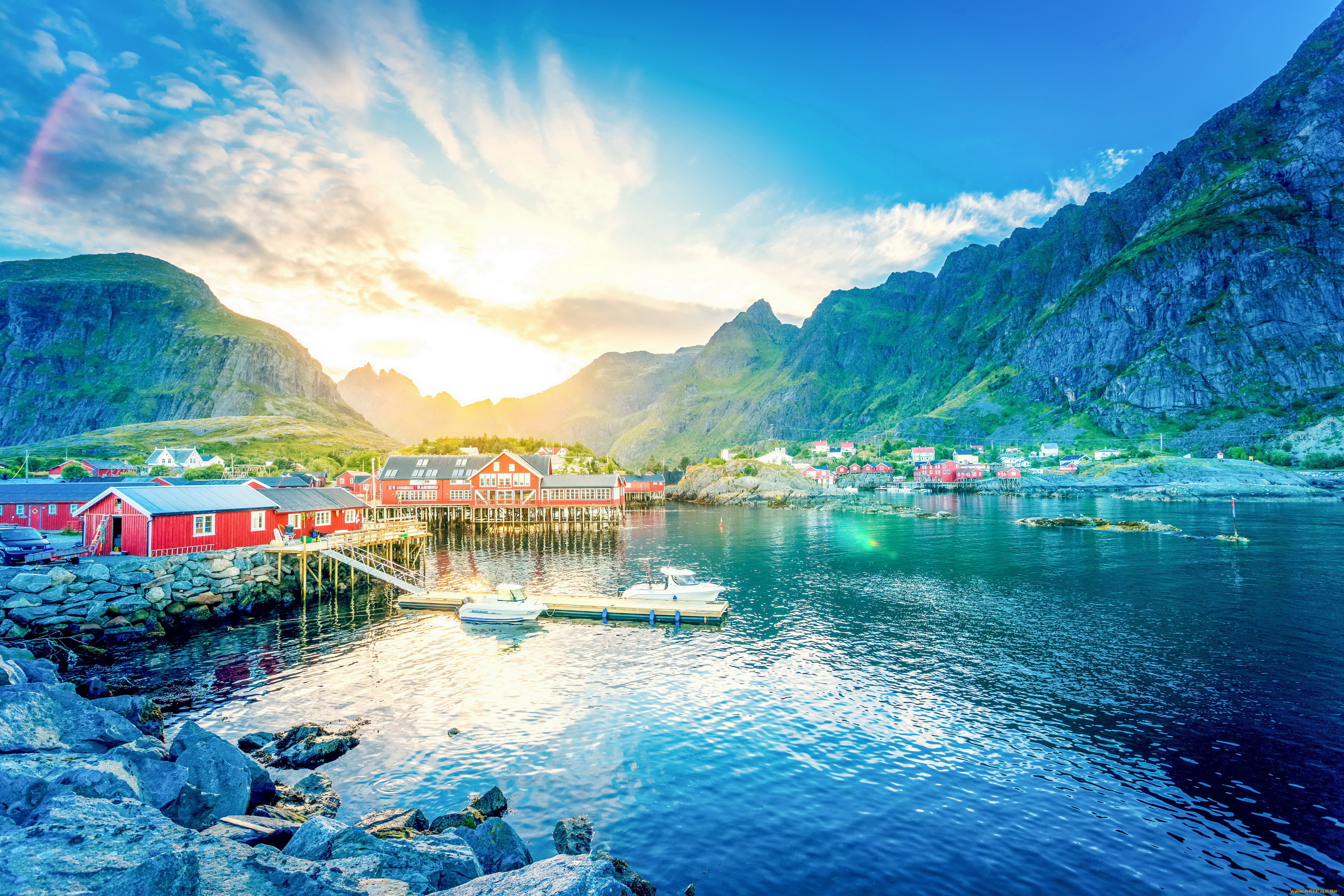 norway, lofoten, природа, реки, озера, norway, lofoten, озеро, фьорд, горы, дома, пейзаж