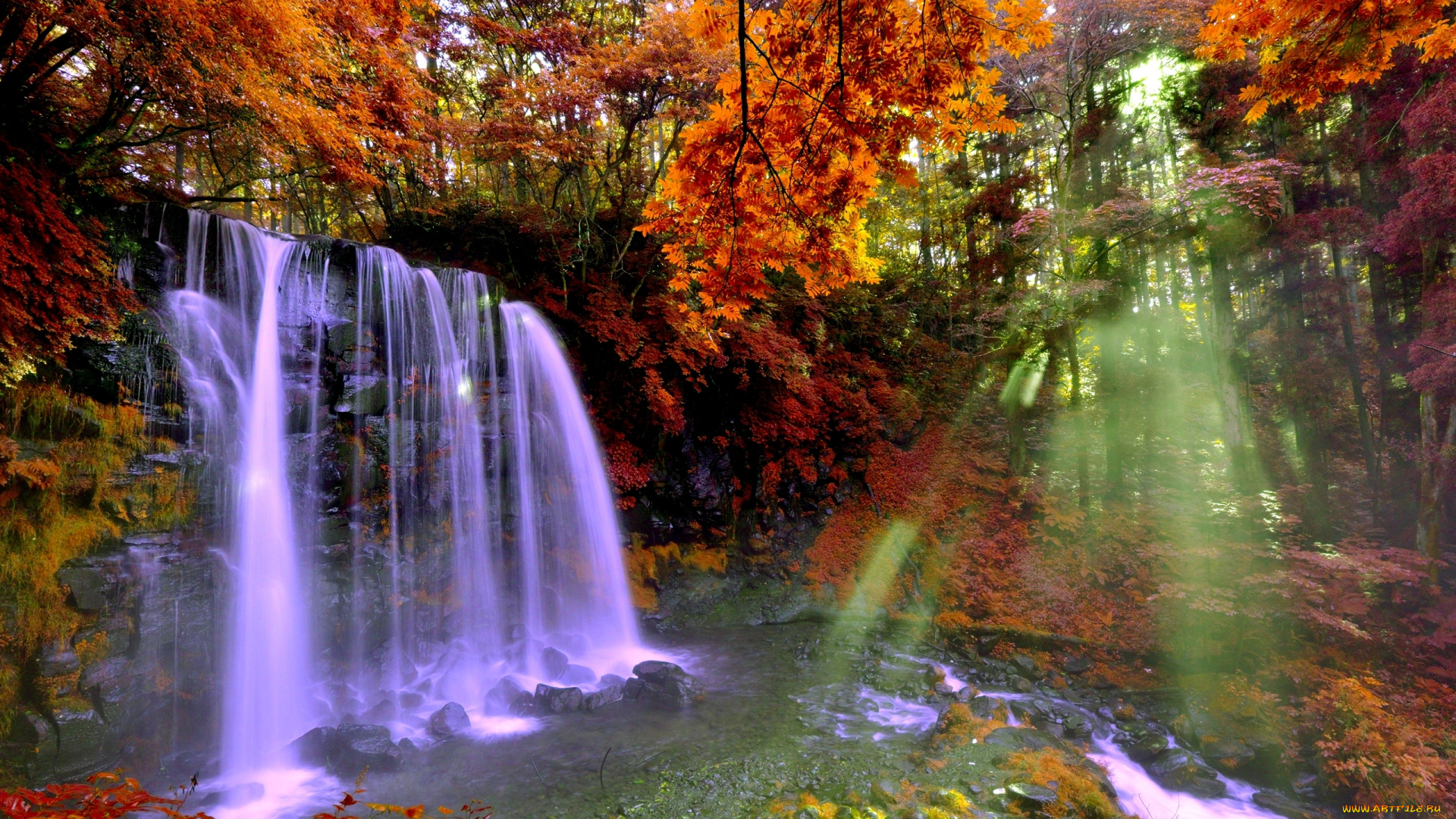 природа, водопады, водопад, скала, осень