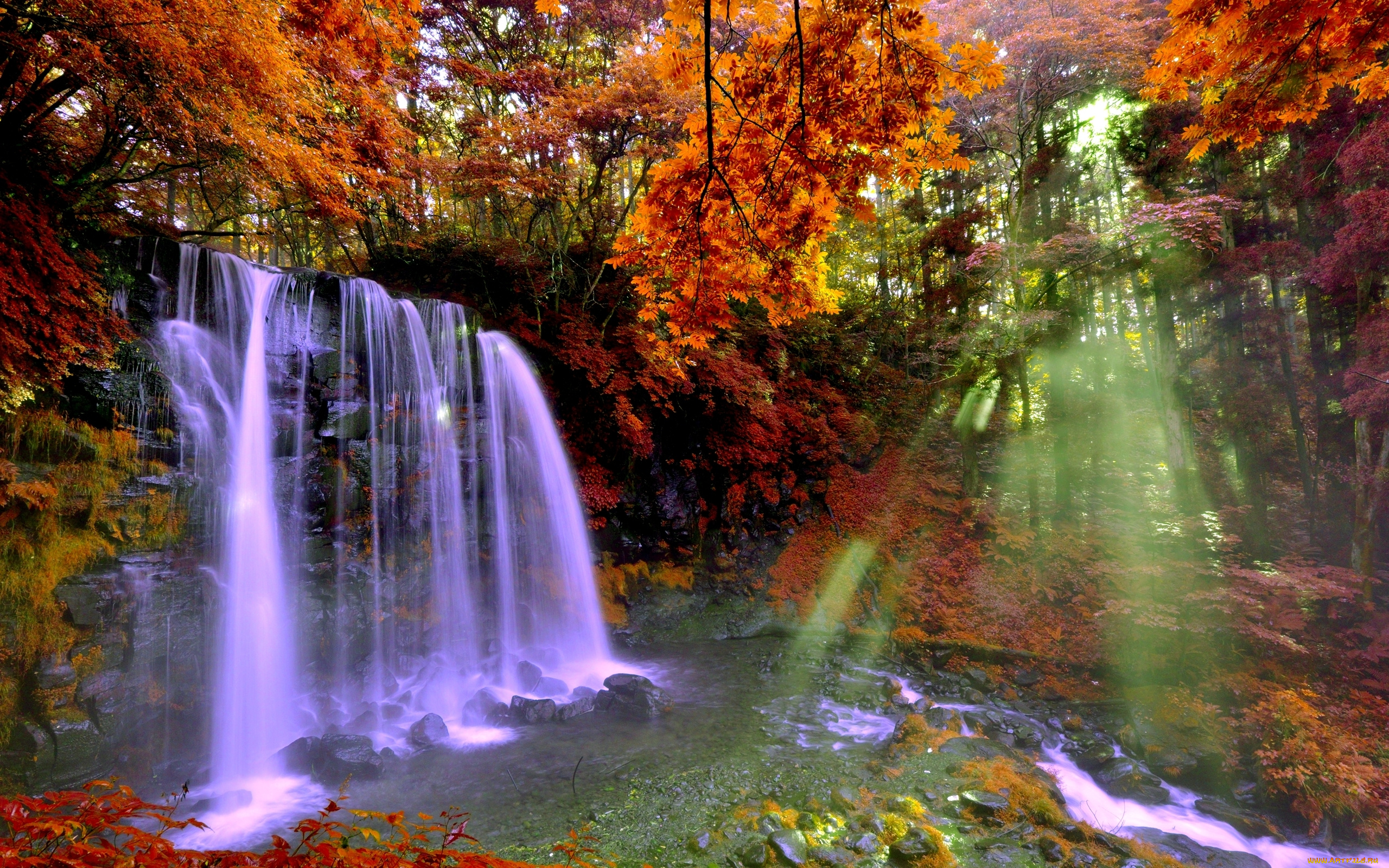природа, водопады, водопад, скала, осень