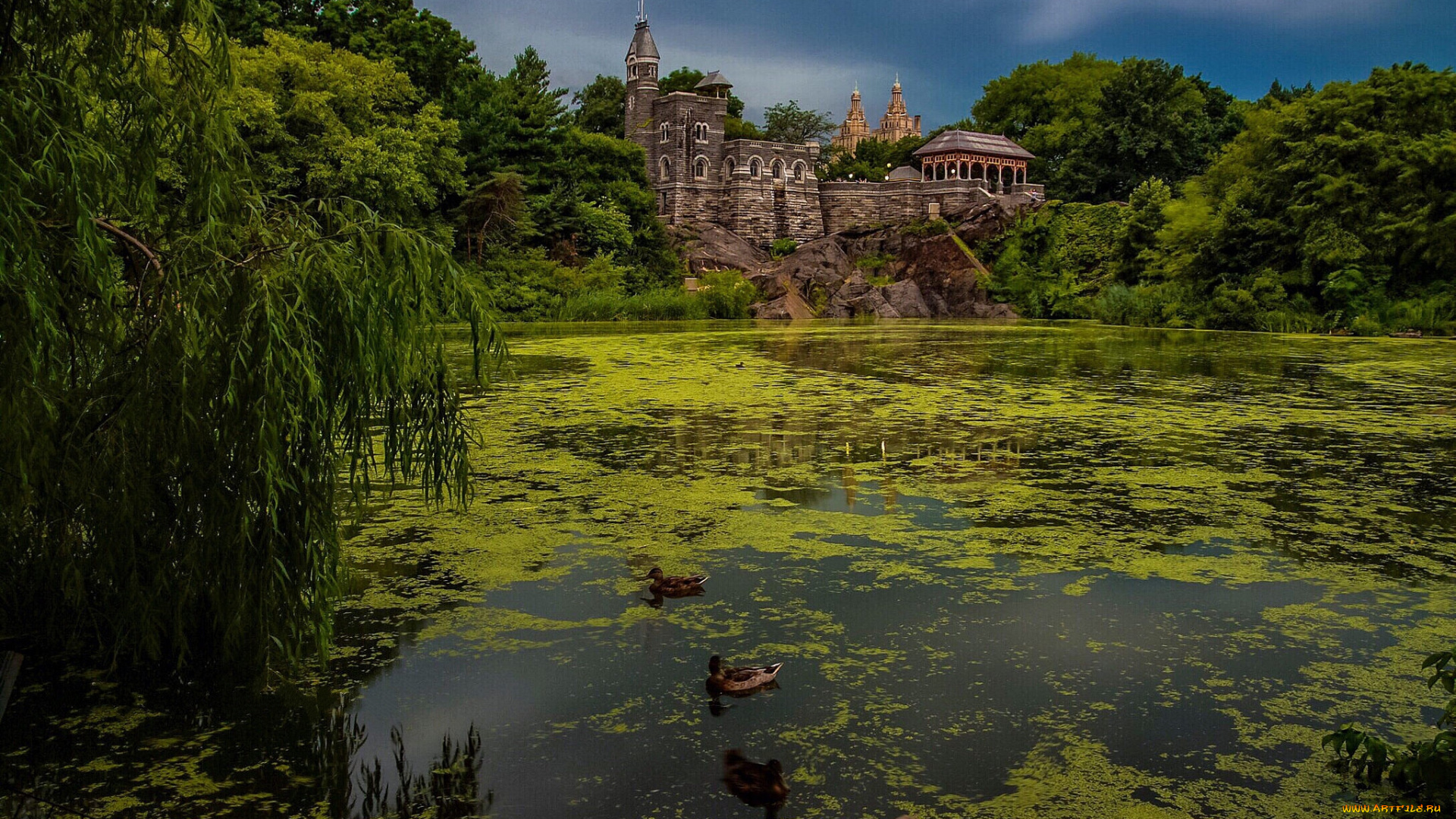 belvedere, castle, in, central, park, in, manhattan, new, york, city, города, нью-йорк, , сша, пруд, парк, замок