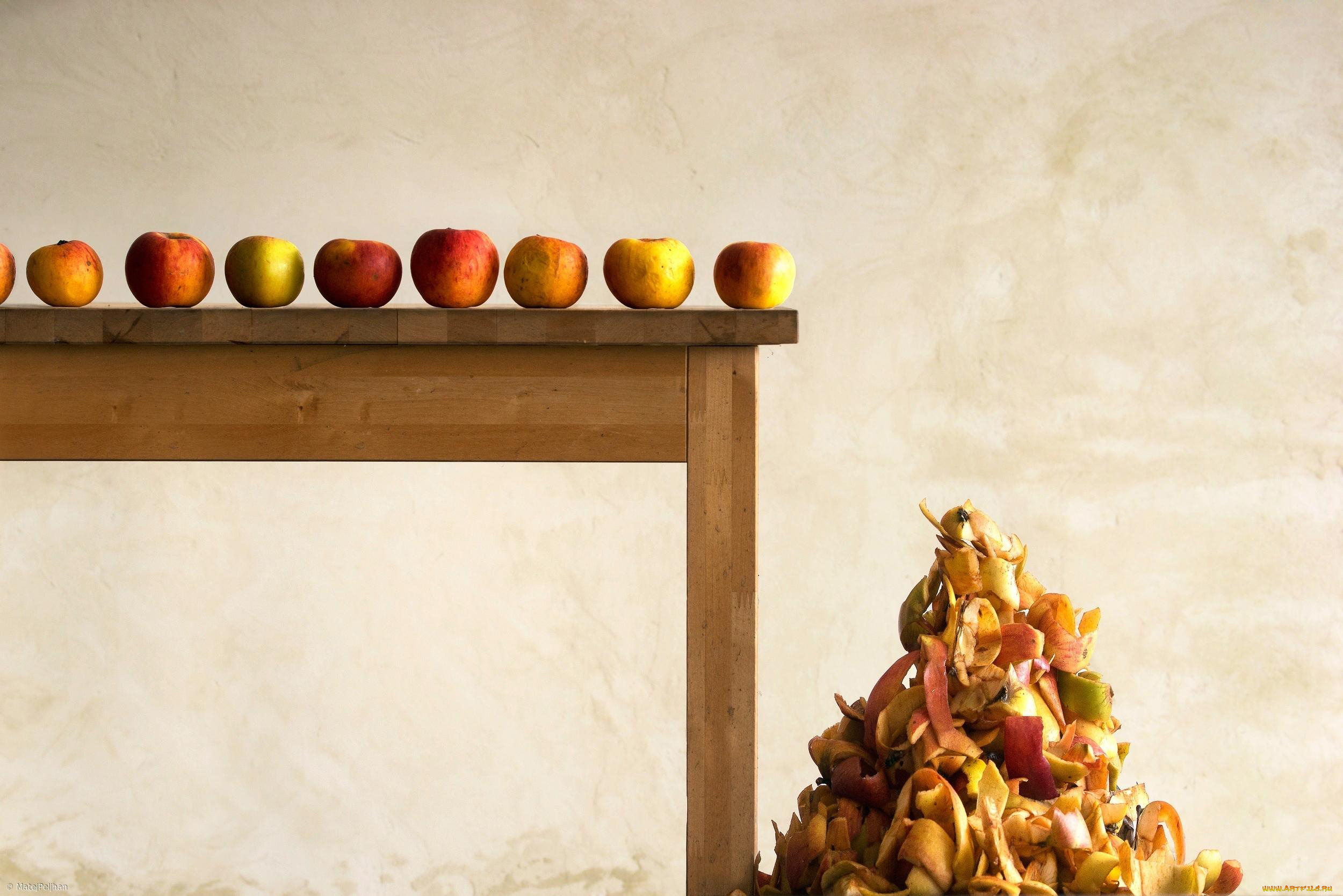 еда, Яблоки, композиция, кожура, яблоки, стол