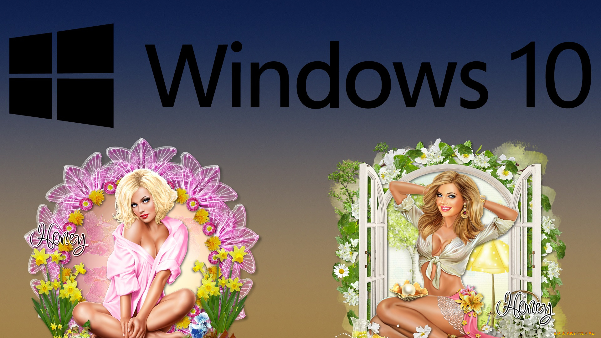 компьютеры, windows, , 10, фон, логотип, взгляд, девушки