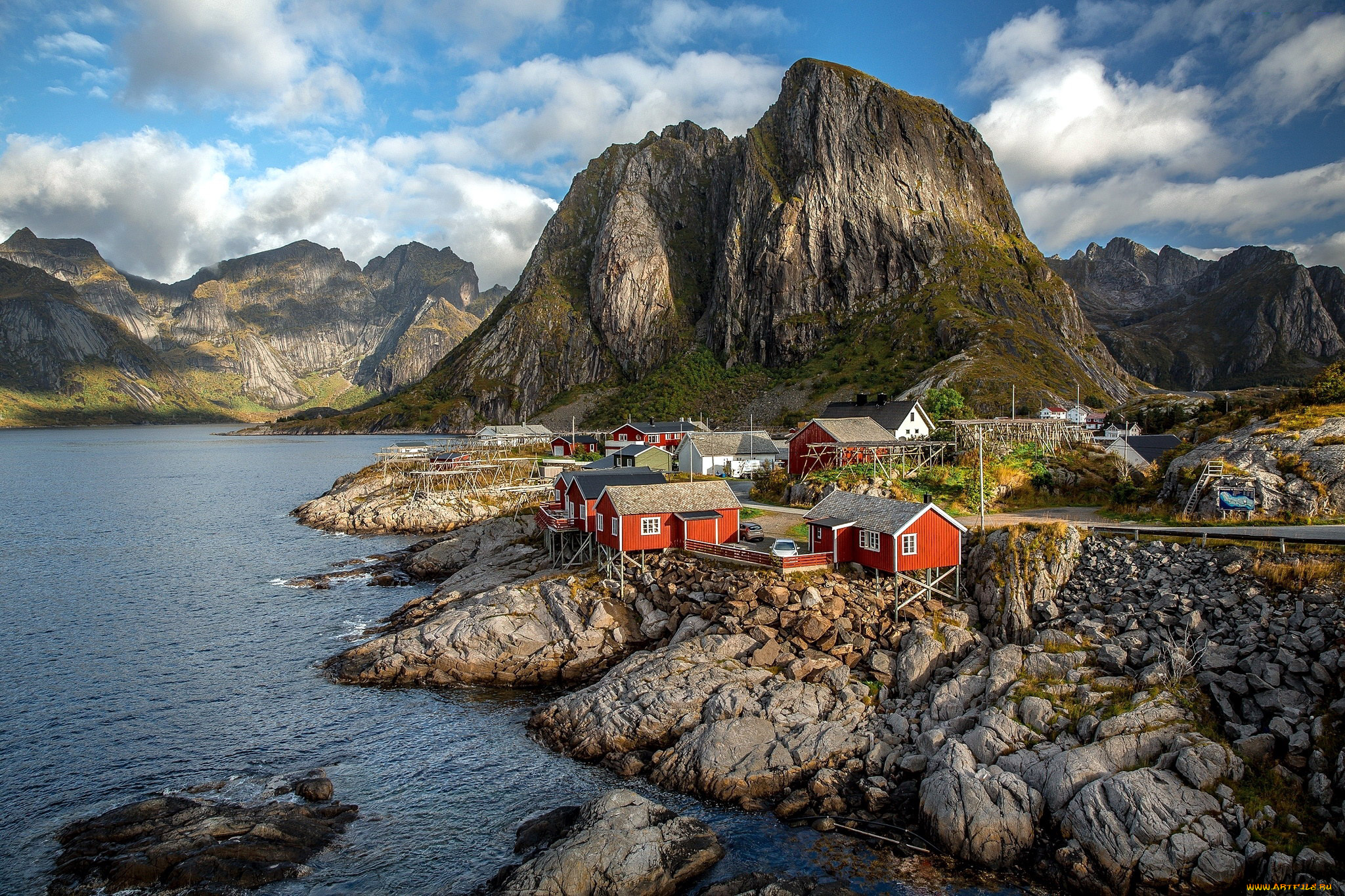 города, лофотенские, острова, , норвегия, горы, фьорд, панорама